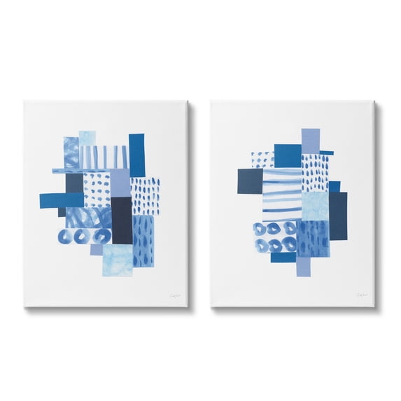 Stupell Industries Blue Patchwork Patterns Abstract Geometric Squares Canvas Wall Art, 24 x 30, Design by Courtney Prahl
