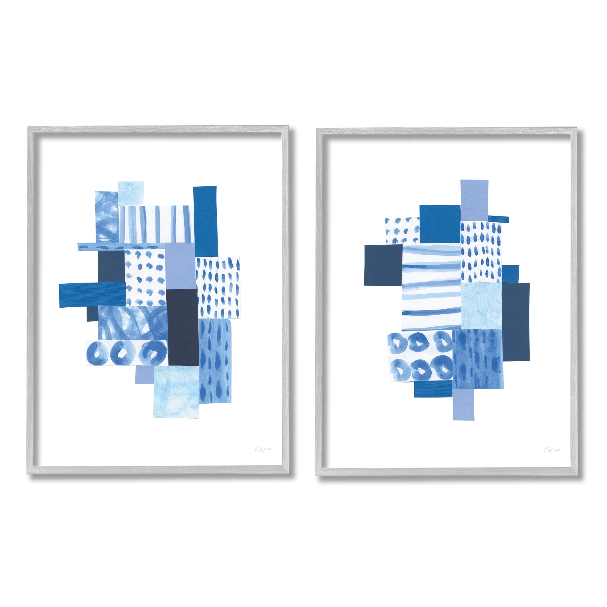 Stupell Industries Blue Patchwork Patterns Abstract Geometric Squares Grey Framed, 11 x 14, Design by Courtney Prahl