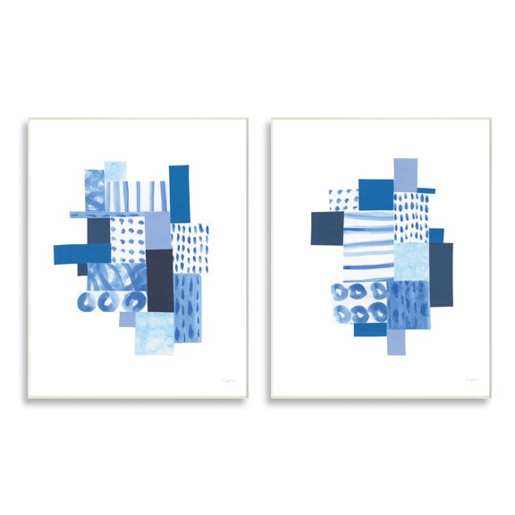 Stupell Industries Blue Patchwork Patterns Abstract Geometric Squares Wall Plaque, 10 x 15, Design by Courtney Prahl