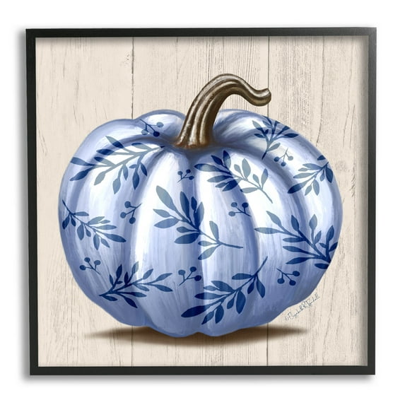 Stupell Industries Blue Patterned Botanical Pumpkin Graphic Art Black Framed Art Print Wall Art, Design by Elizabeth Tyndall