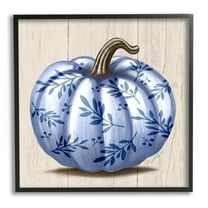 Stupell Industries Blue Patterned Botanical Pumpkin Graphic Art Black Framed Art Print Wall Art, Design by Elizabeth Tyndall
