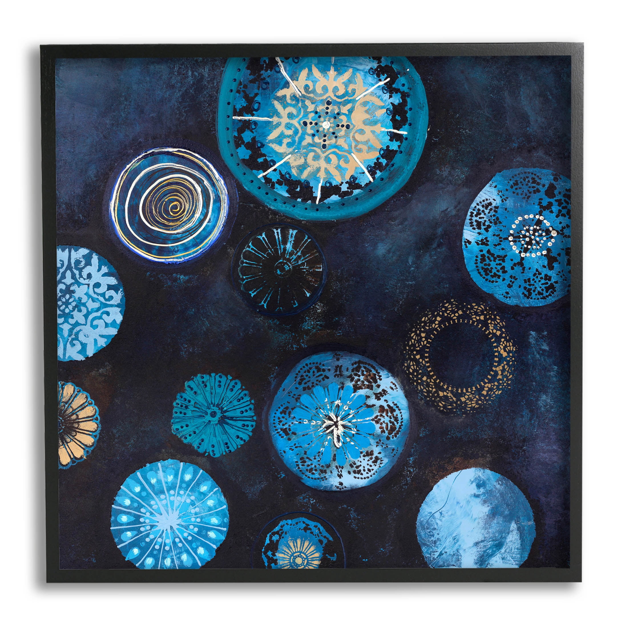 Stupell Industries Blue Patterned Circles Arrangement Graphic Art Black Framed Art Print Wall Art, Design by Design Fabrikken
