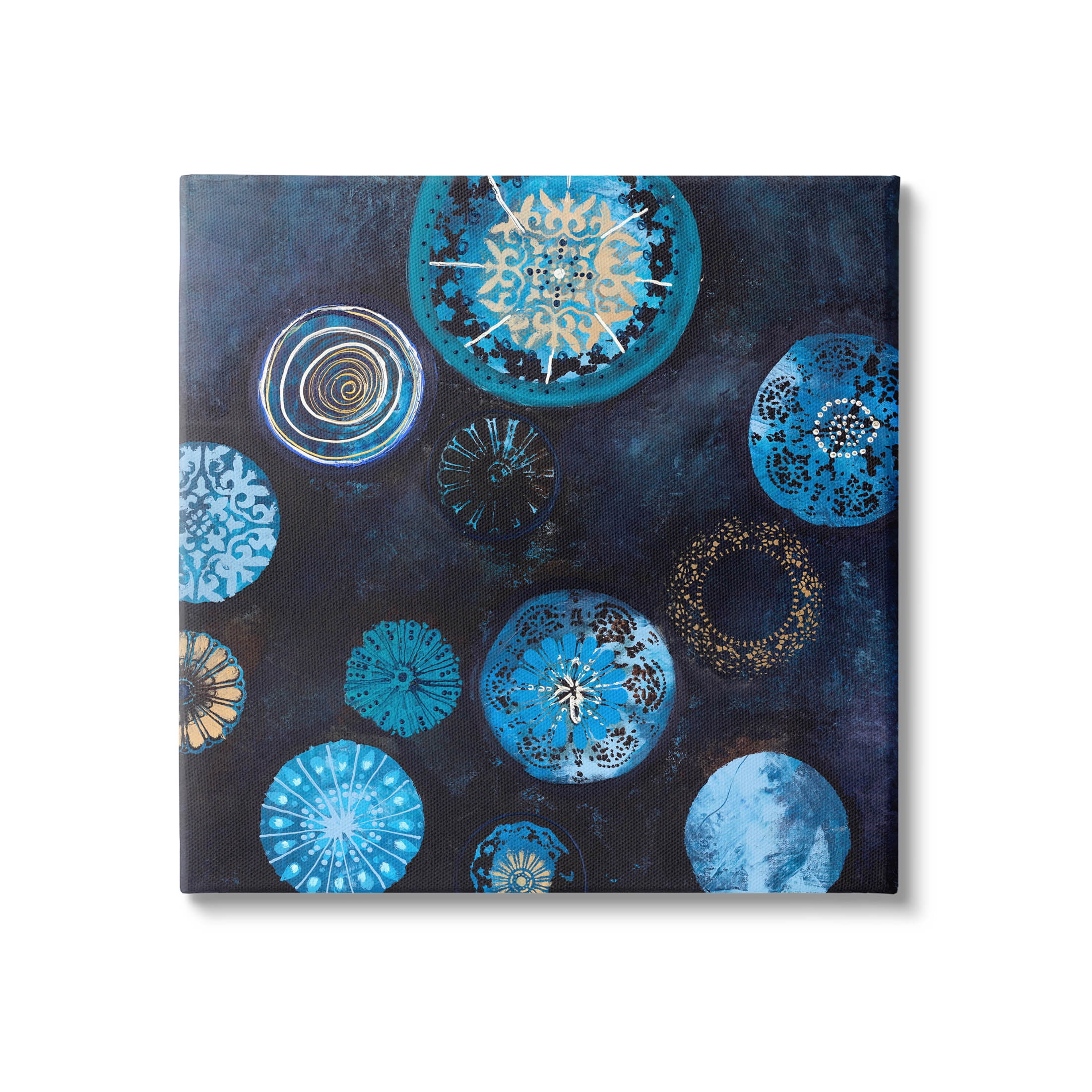 Stupell Industries Blue Patterned Circles Arrangement Graphic Art Gallery Wrapped Canvas Print Wall Art, Design by Design Fabrikken