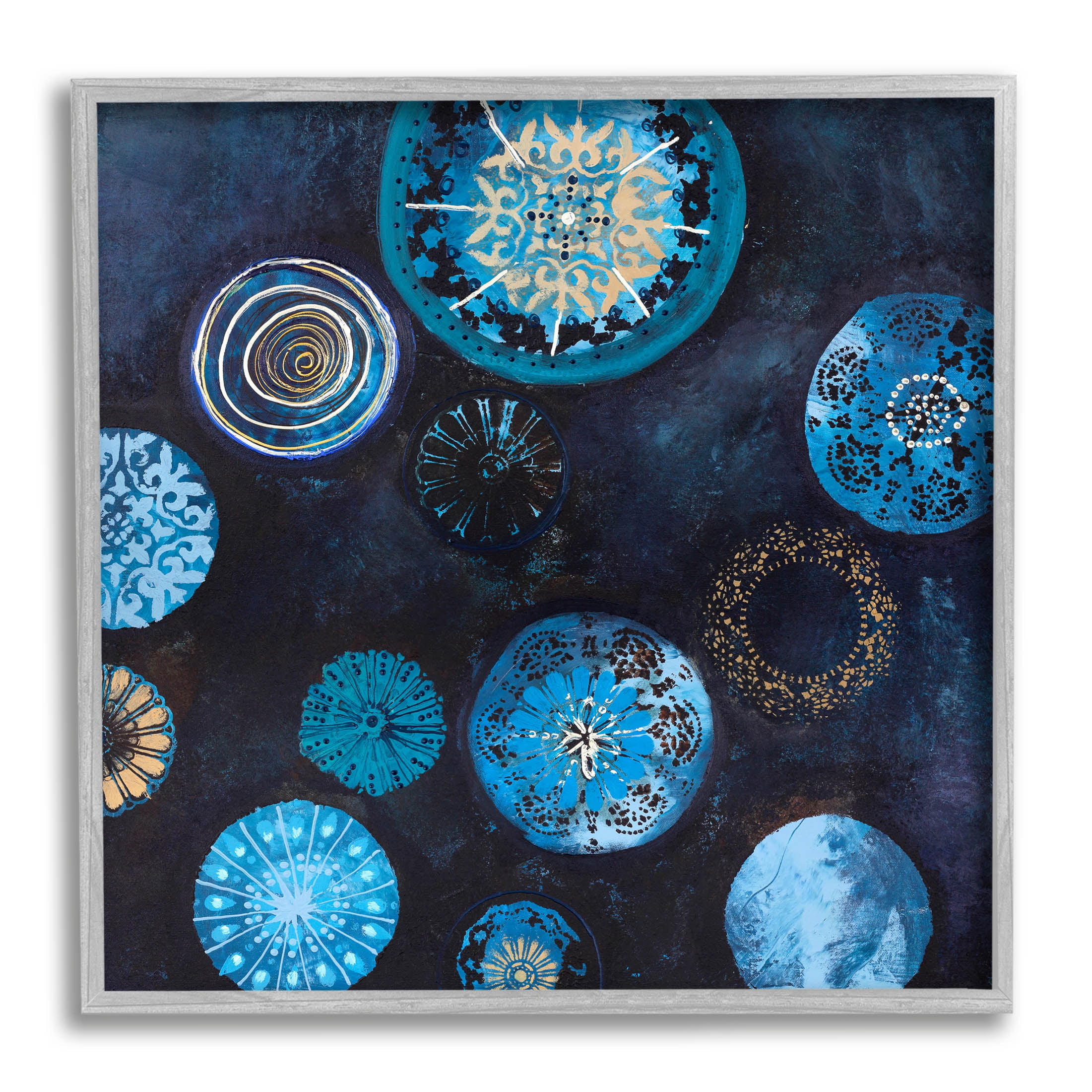 Stupell Industries Blue Patterned Circles Arrangement Graphic Art Gray Framed Art Print Wall Art, Design by Design Fabrikken