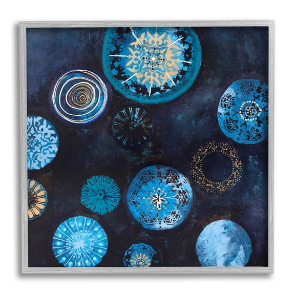 Stupell Industries Blue Patterned Circles Arrangement Graphic Art Gray Framed Art Print Wall Art, Design by Design Fabrikken