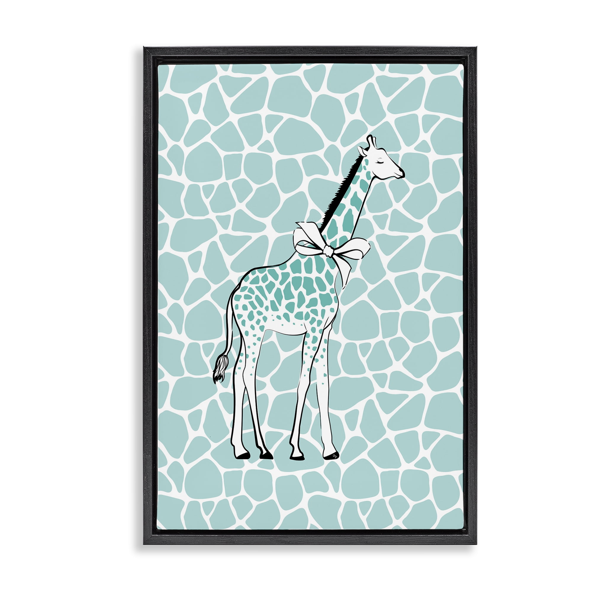 Stupell Industries Blue Patterned Glam Giraffe Animals & Insects Painting Black Floater Framed Canvas Art Print Wall Art, 17 x 25