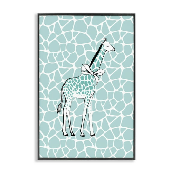 Stupell Industries Blue Patterned Glam Giraffe Animals & Insects Painting Black Framed Art Print Wall Art, 12 x 18