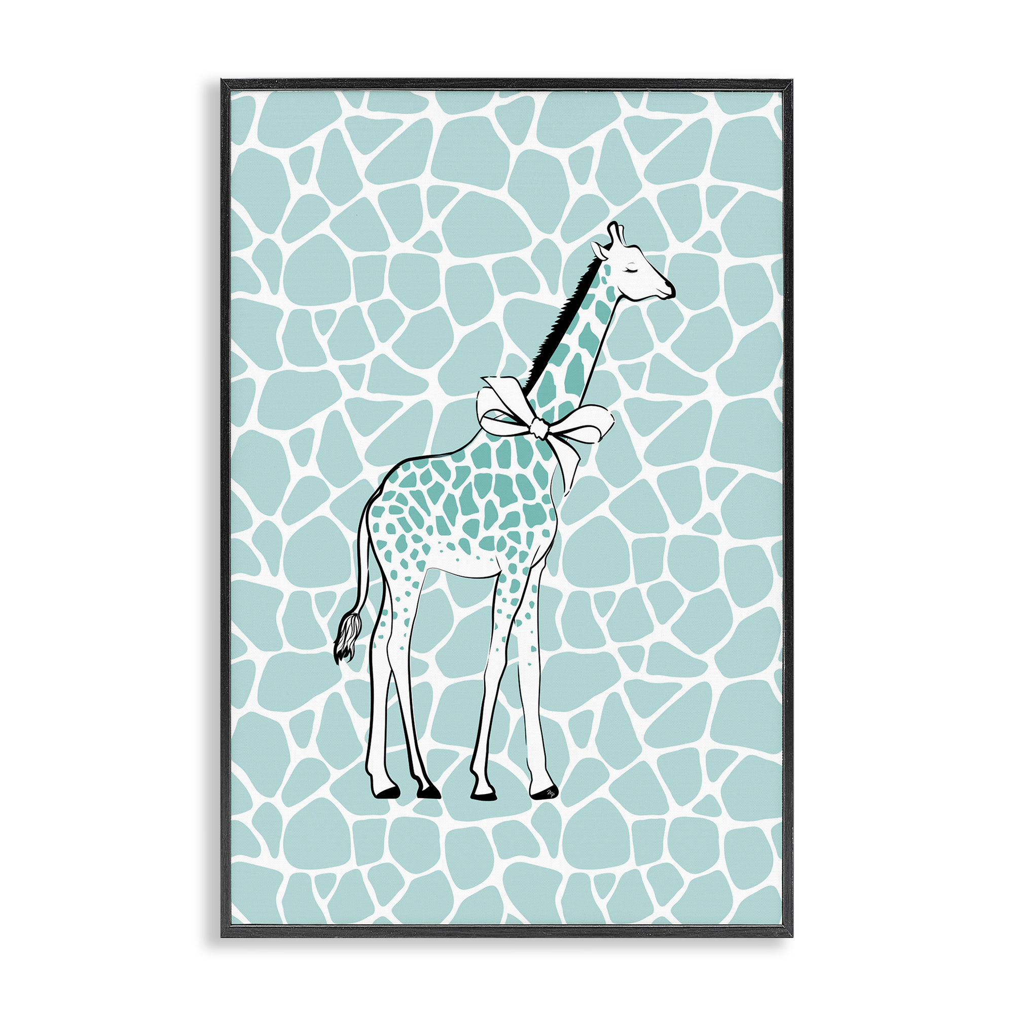 Stupell Industries Blue Patterned Glam Giraffe Animals & Insects Painting Black Framed Art Print Wall Art, 20 x 30