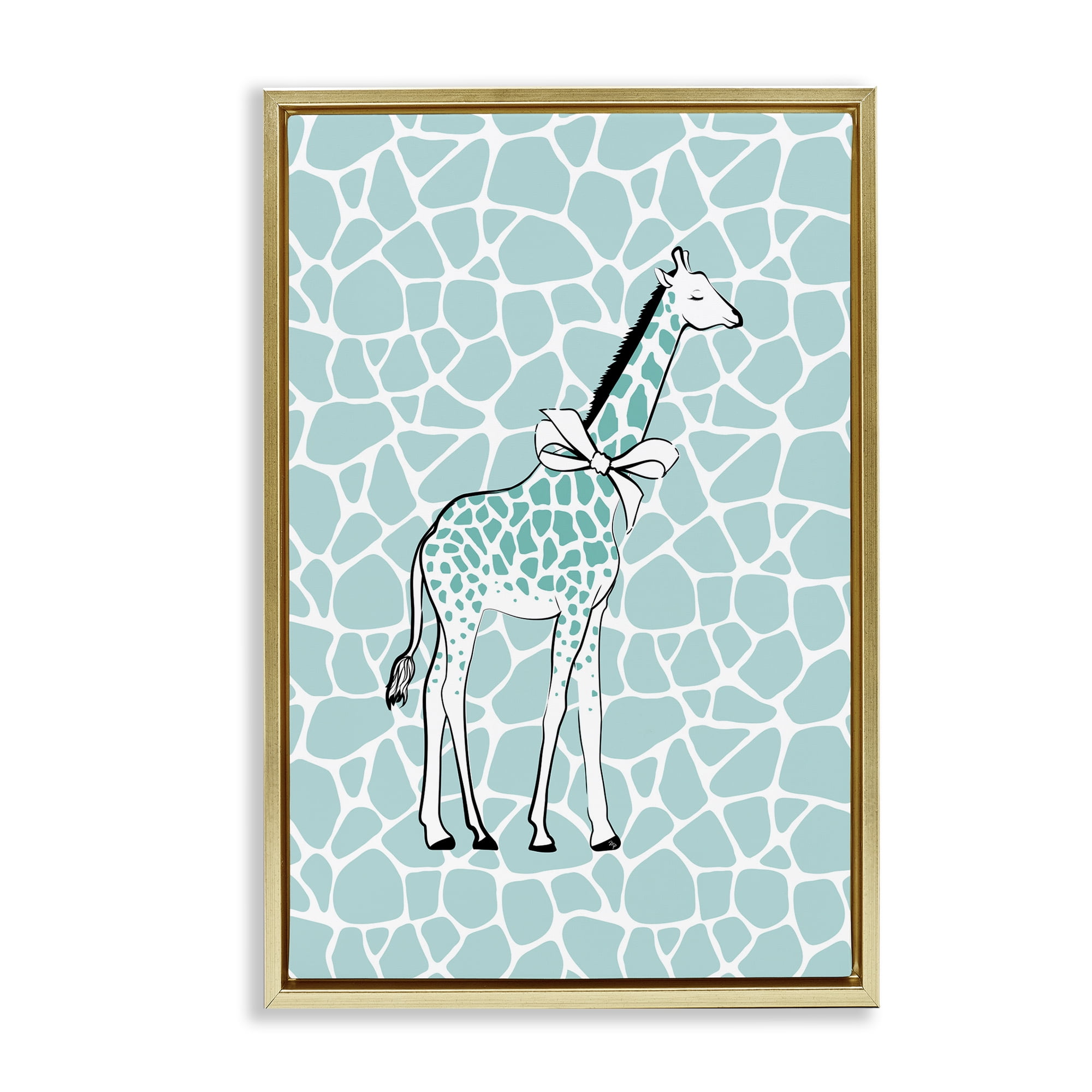 Stupell Industries Blue Patterned Glam Giraffe Animals & Insects Painting Gold Floater Framed Canvas Art Print Wall Art, 17 x 25