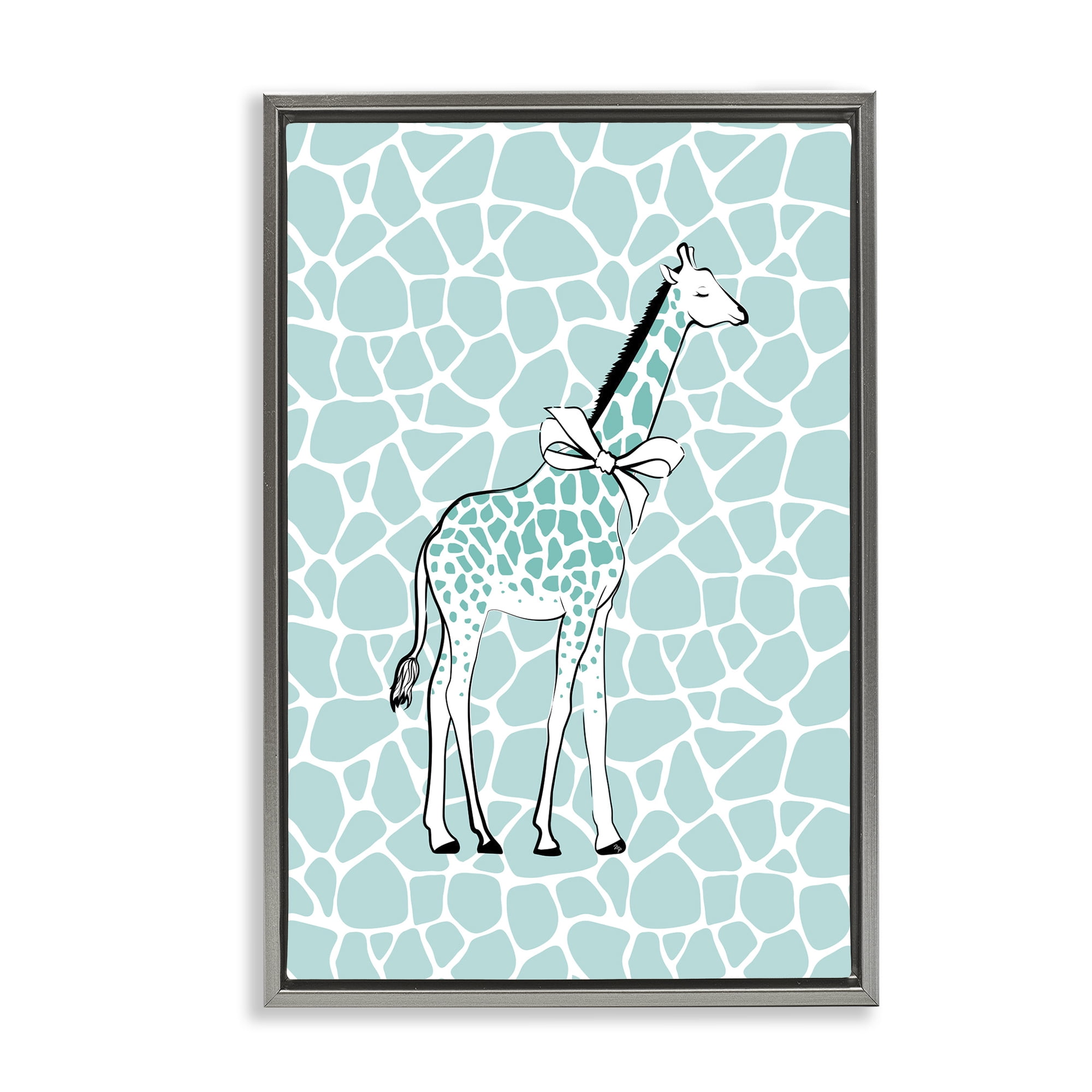 Stupell Industries Blue Patterned Glam Giraffe Animals & Insects Painting Gray Floater Framed Canvas Art Print Wall Art, 17 x 25