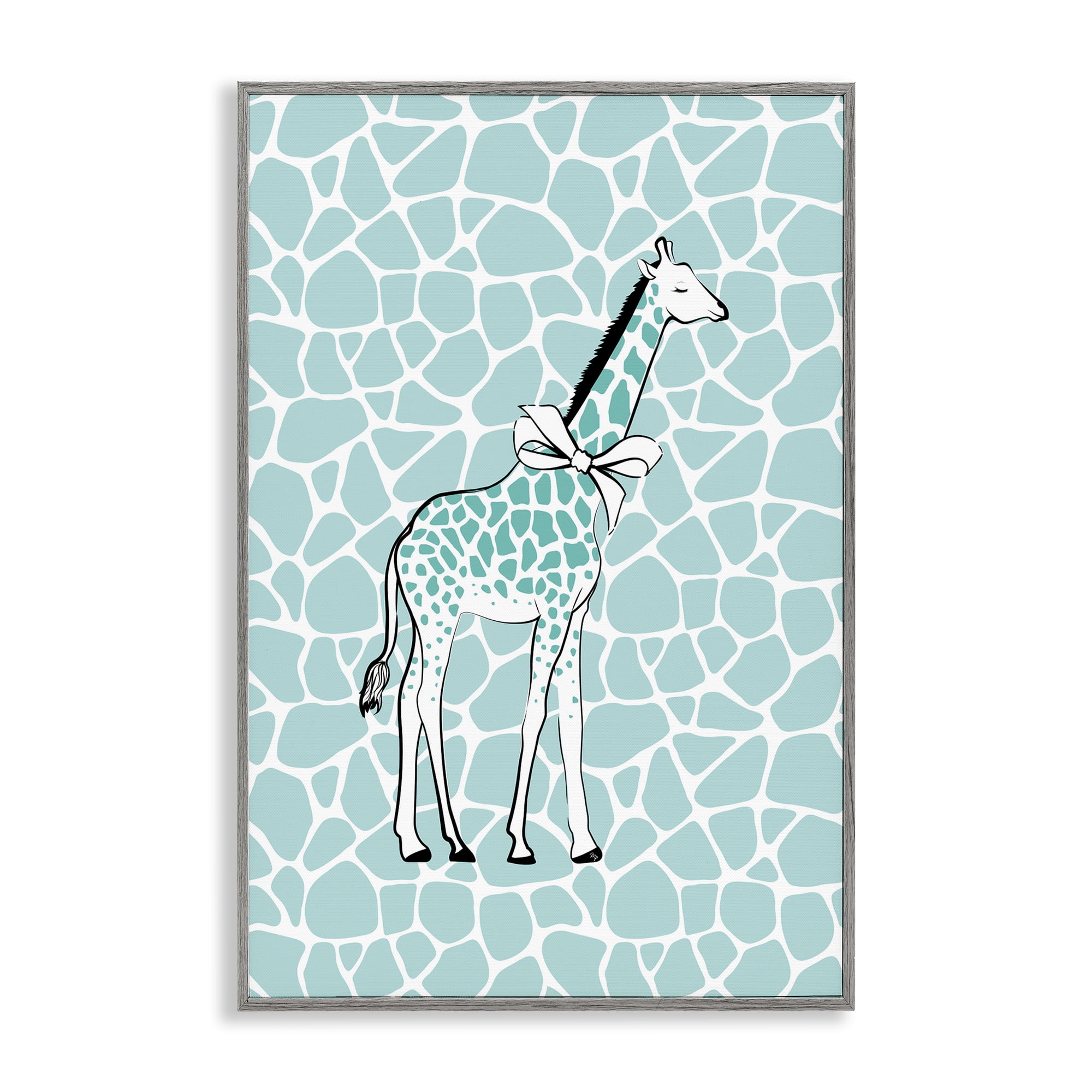Stupell Industries Blue Patterned Glam Giraffe Animals & Insects Painting Gray Framed Art Print Wall Art, 20 x 30