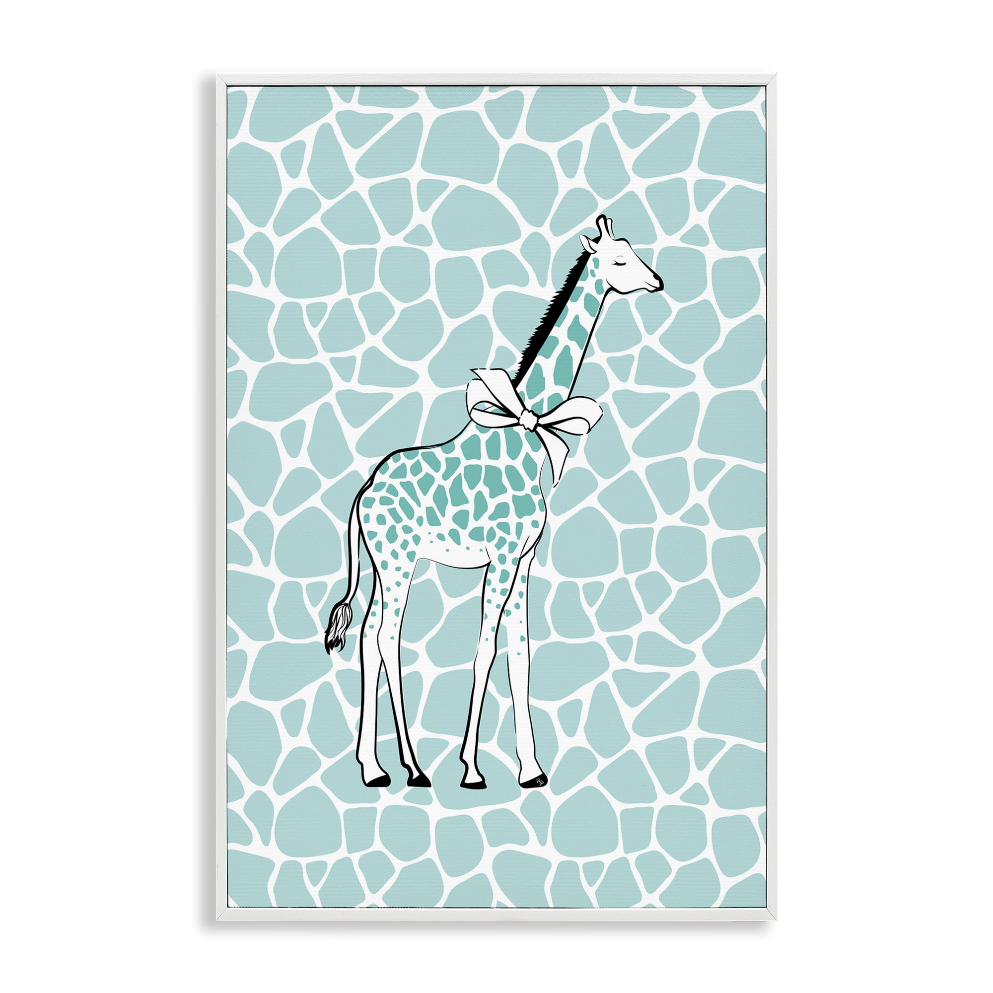 Stupell Industries Blue Patterned Glam Giraffe Animals & Insects Painting White Framed Art Print Wall Art, 20 x 30