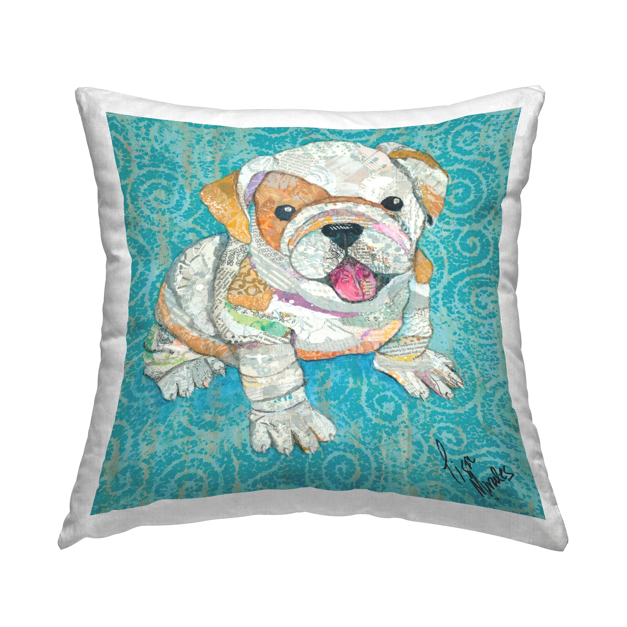 Stupell Industries Blue Patterned Happy Pet Puppy Square Decorative Printed Throw Pillow, 18 x 18,