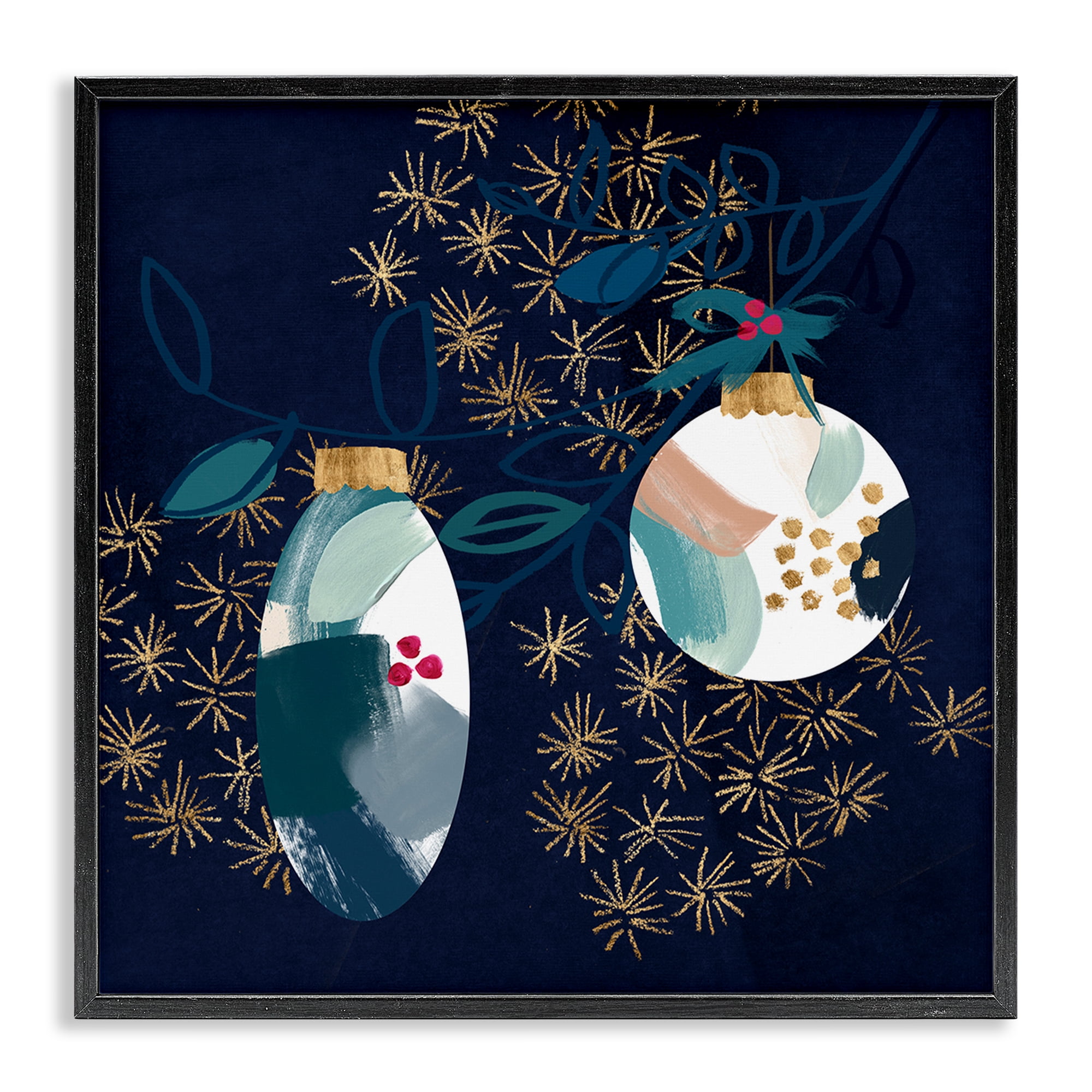 Stupell Industries Blue Patterned Ornaments Holiday Painting Black Framed Art Print Wall Art, 12 x 12