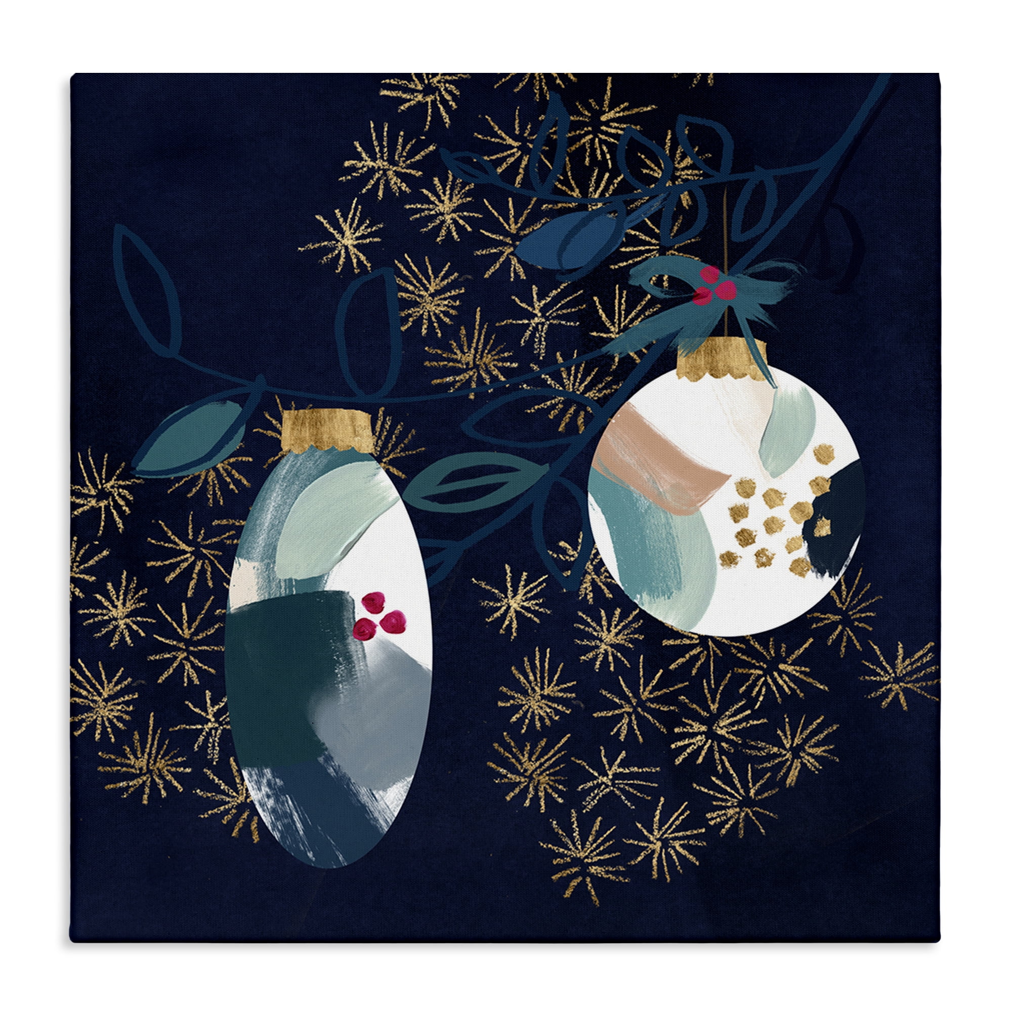 Stupell Industries Blue Patterned Ornaments Holiday Painting Gallery Wrapped Canvas Art Print Wall Art, 36 x 36