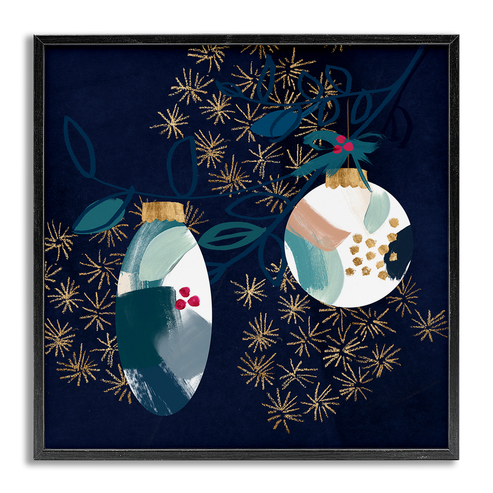 Stupell Industries Blue Patterned Ornaments Holiday Painting Gray Framed Art Print Wall Art, 24 x 24