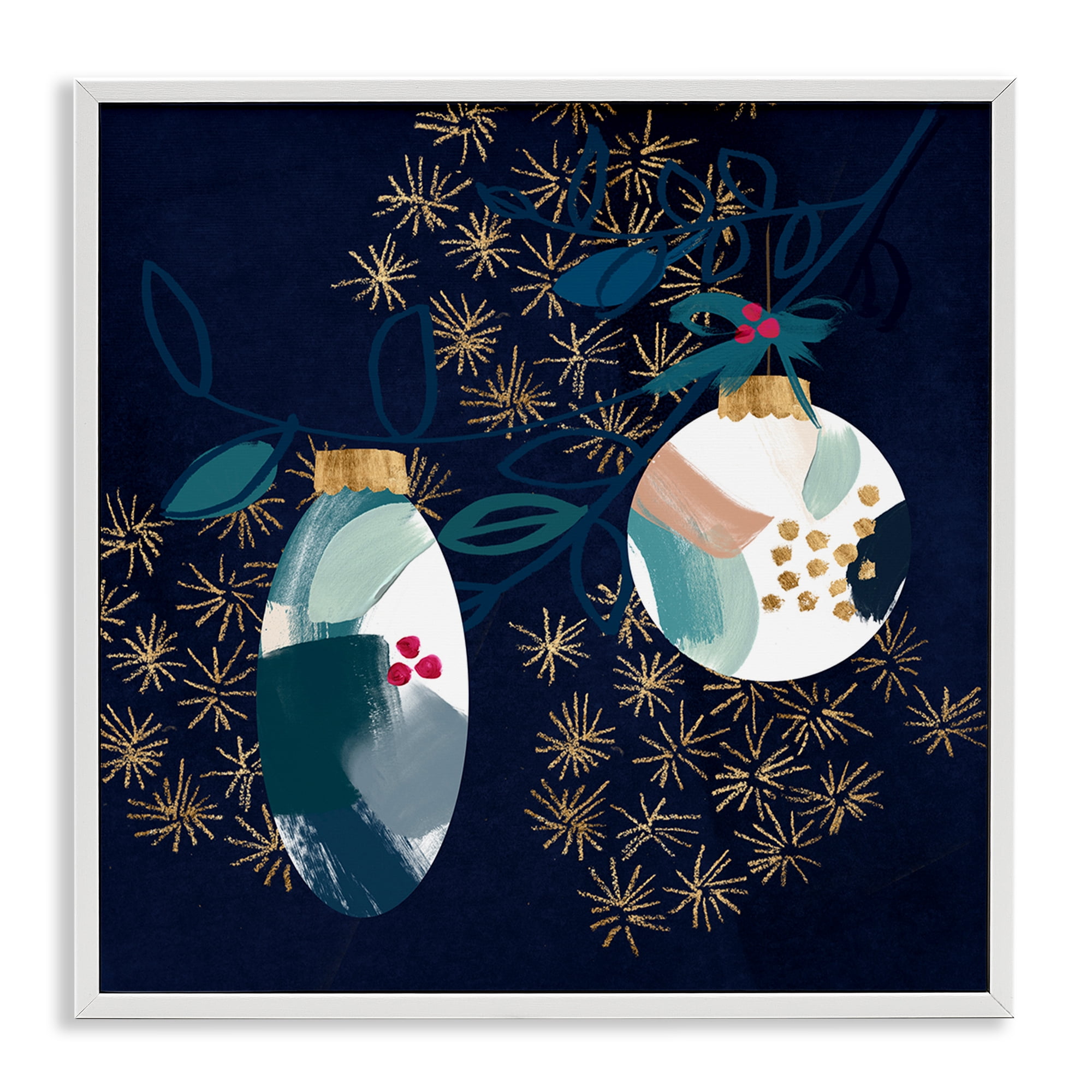 Stupell Industries Blue Patterned Ornaments Holiday Painting White Framed Art Print Wall Art, 12 x 12