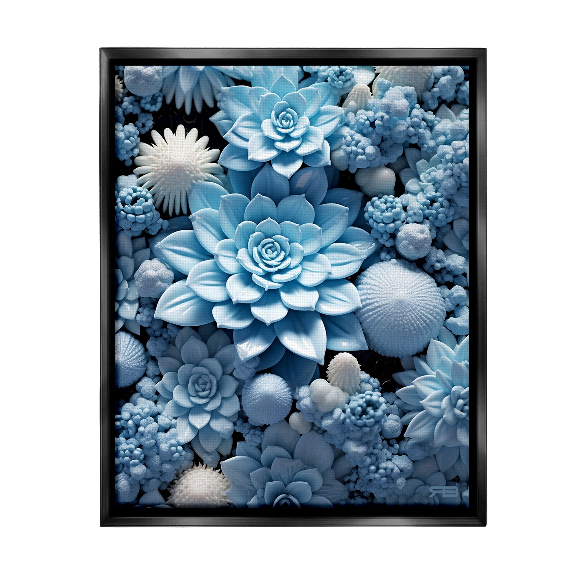 Stupell Industries Blue Patterned Succulents Botanical & Floral Painting Black Floater Framed Canvas Art Print Wall Art, 25 x 31