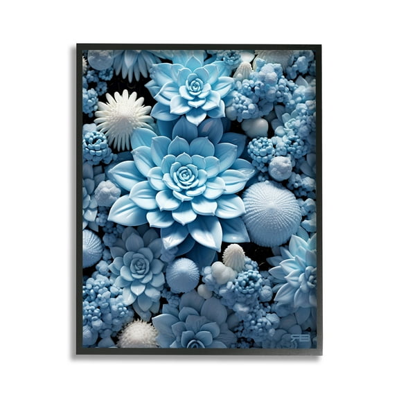 Stupell Industries Blue Patterned Succulents Botanical & Floral Painting Black Framed Art Print Wall Art, 11 x 14
