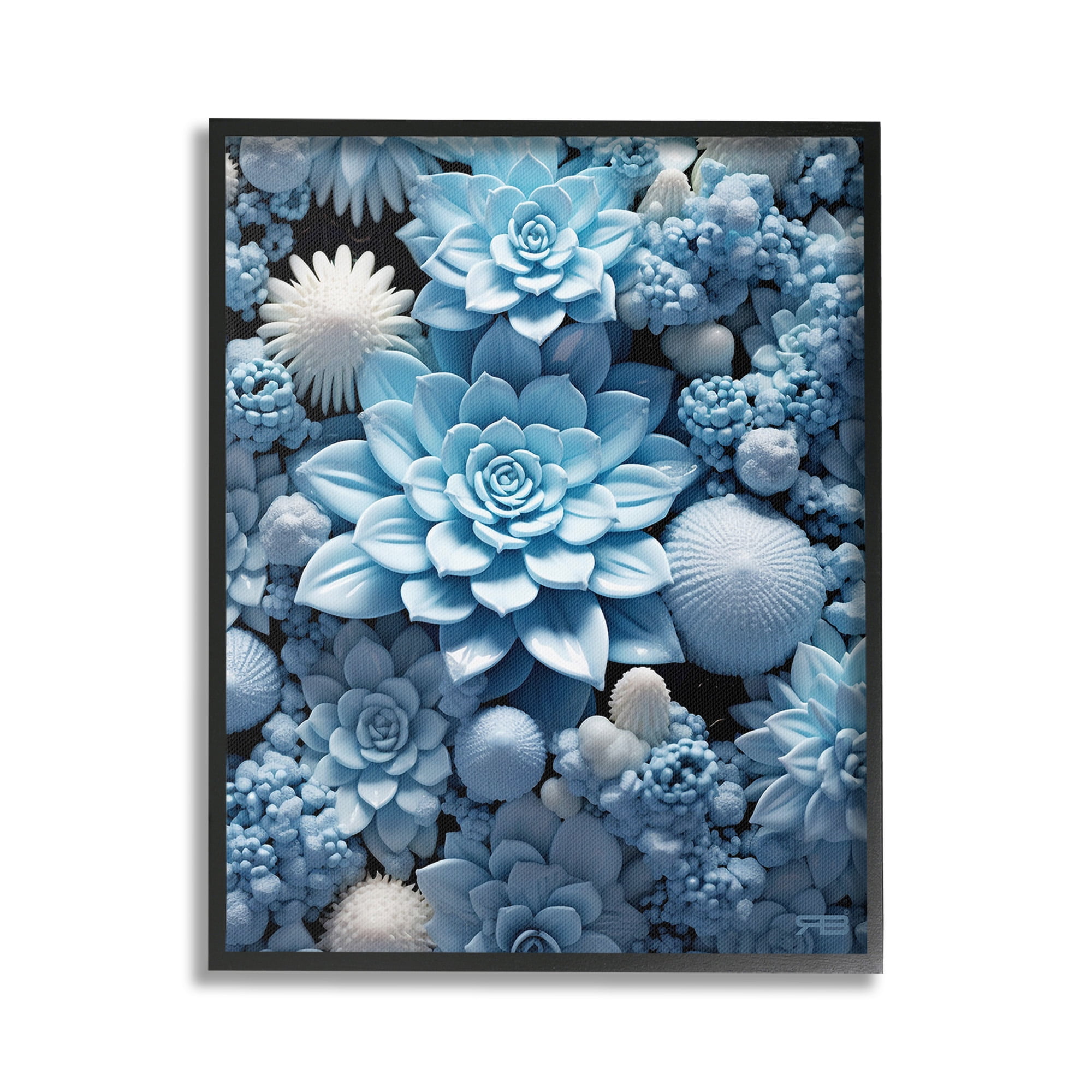 Stupell Industries Blue Patterned Succulents Botanical & Floral Painting Black Framed Art Print Wall Art, 24 x 30