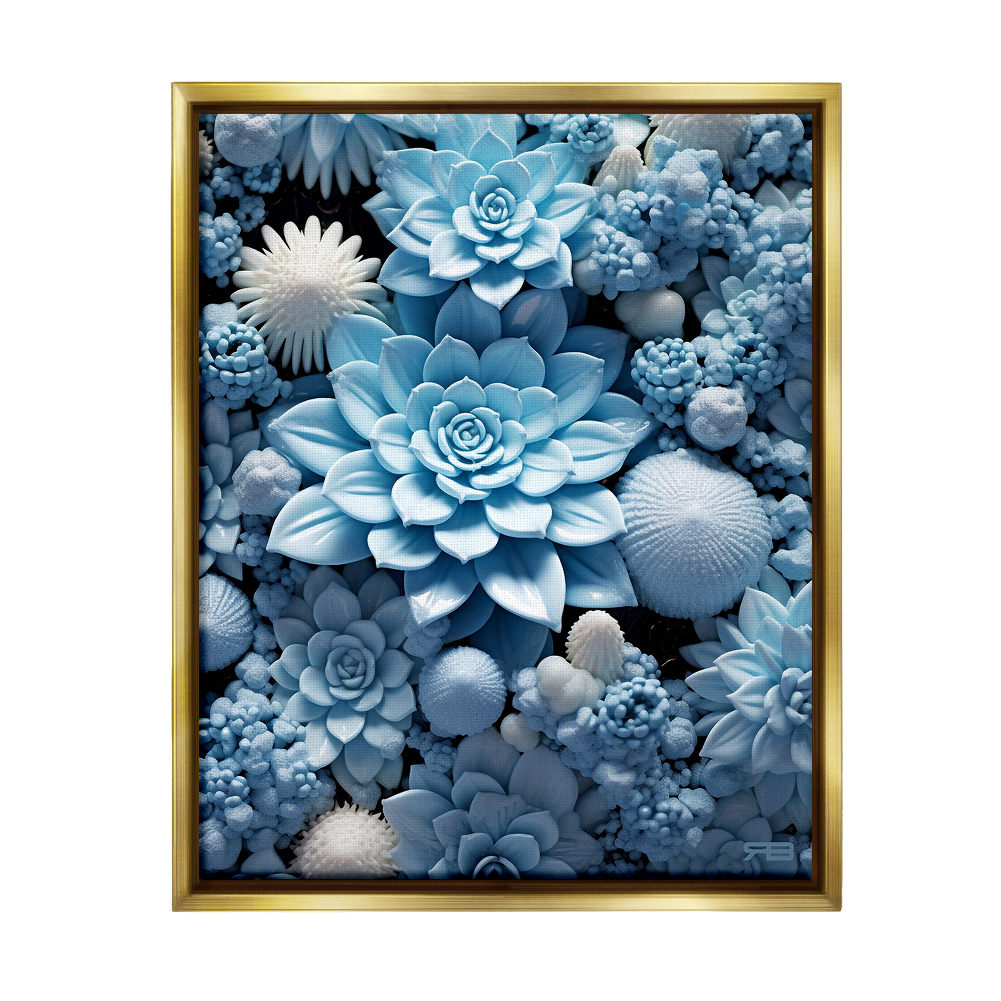Stupell Industries Blue Patterned Succulents Botanical & Floral Painting Gold Floater Framed Canvas Art Print Wall Art, 17 x 21
