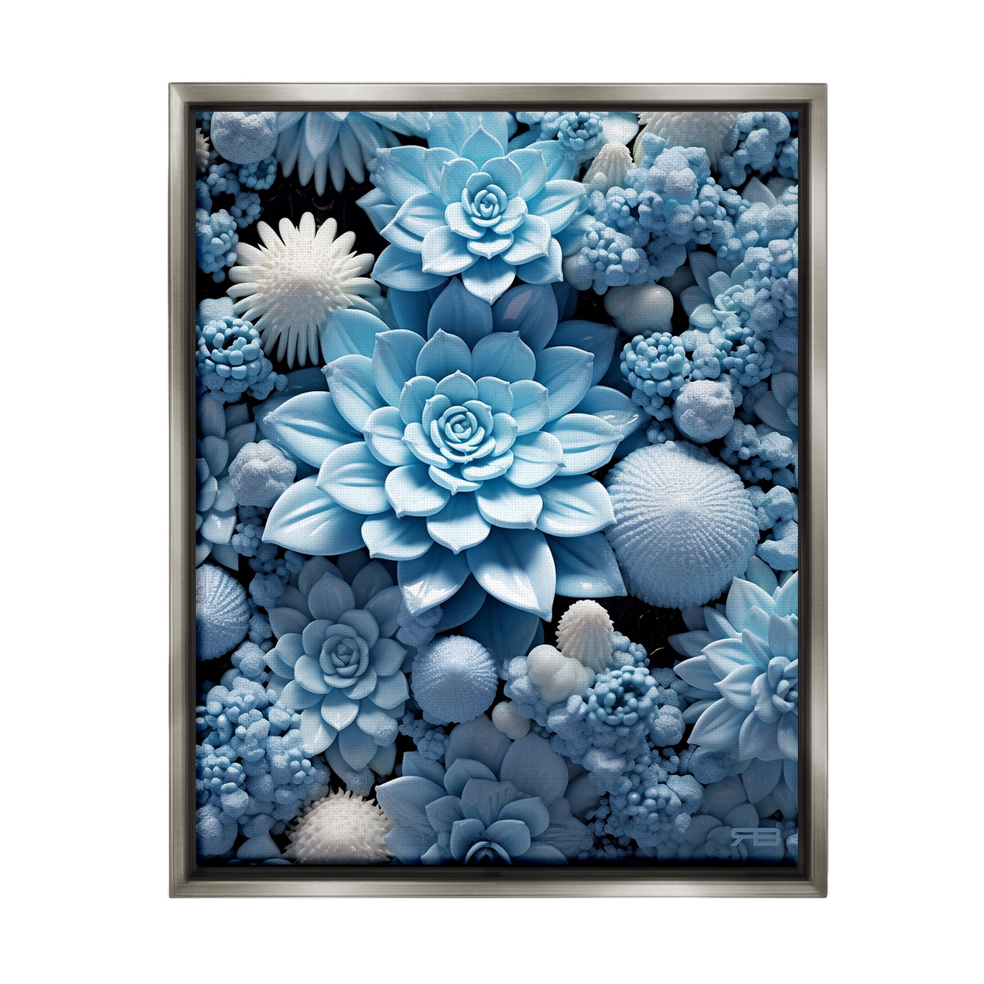 Stupell Industries Blue Patterned Succulents Botanical & Floral Painting Gray Floater Framed Canvas Art Print Wall Art, 25 x 31