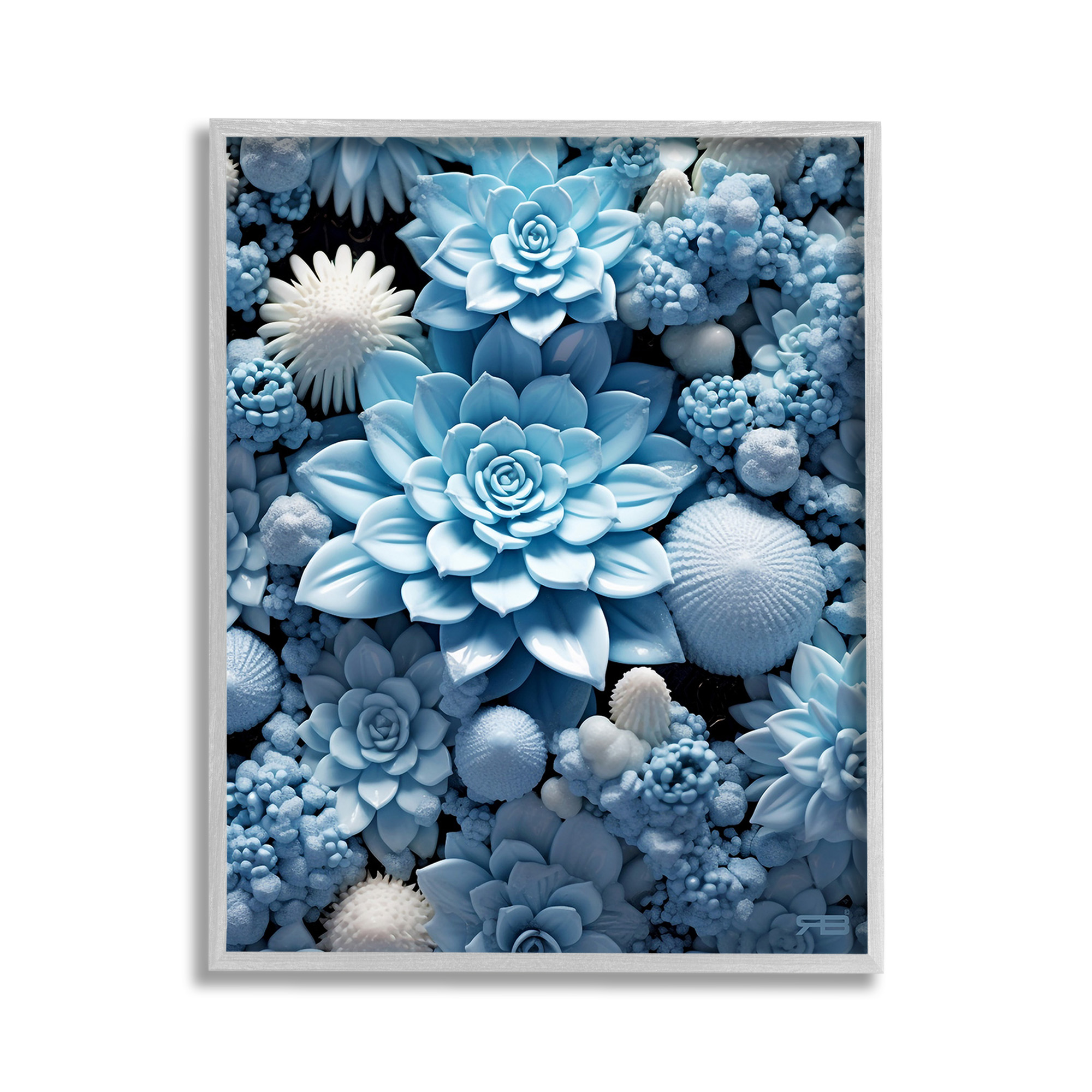 Stupell Industries Blue Patterned Succulents Botanical & Floral Painting Gray Framed Art Print Wall Art, 11 x 14