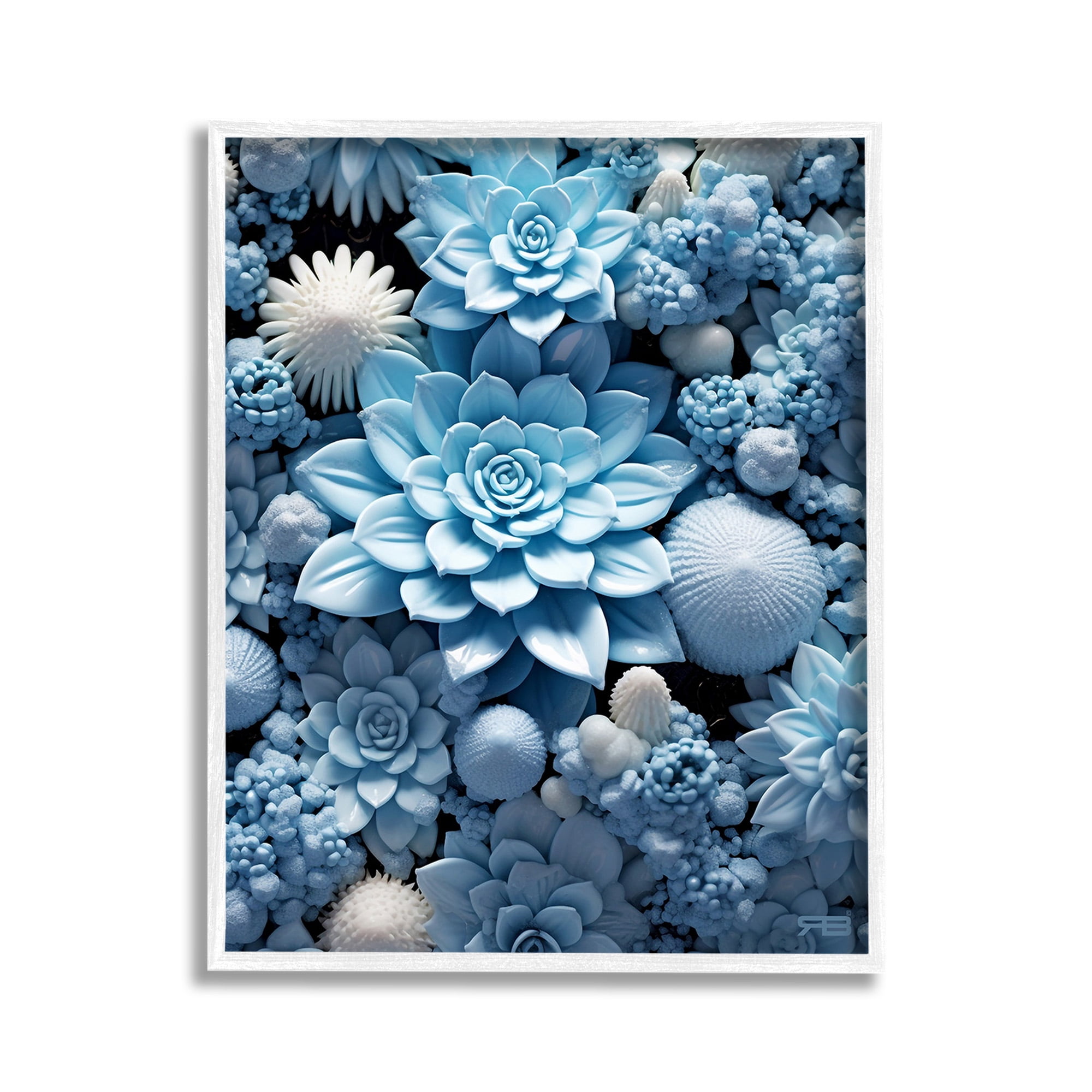 Stupell Industries Blue Patterned Succulents Botanical & Floral Painting White Framed Art Print Wall Art, 11 x 14