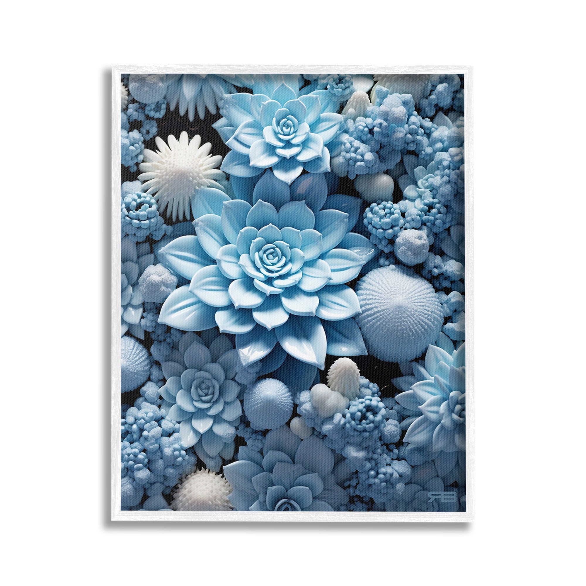 Stupell Industries Blue Patterned Succulents Botanical & Floral Painting White Framed Art Print Wall Art, 16 x 20