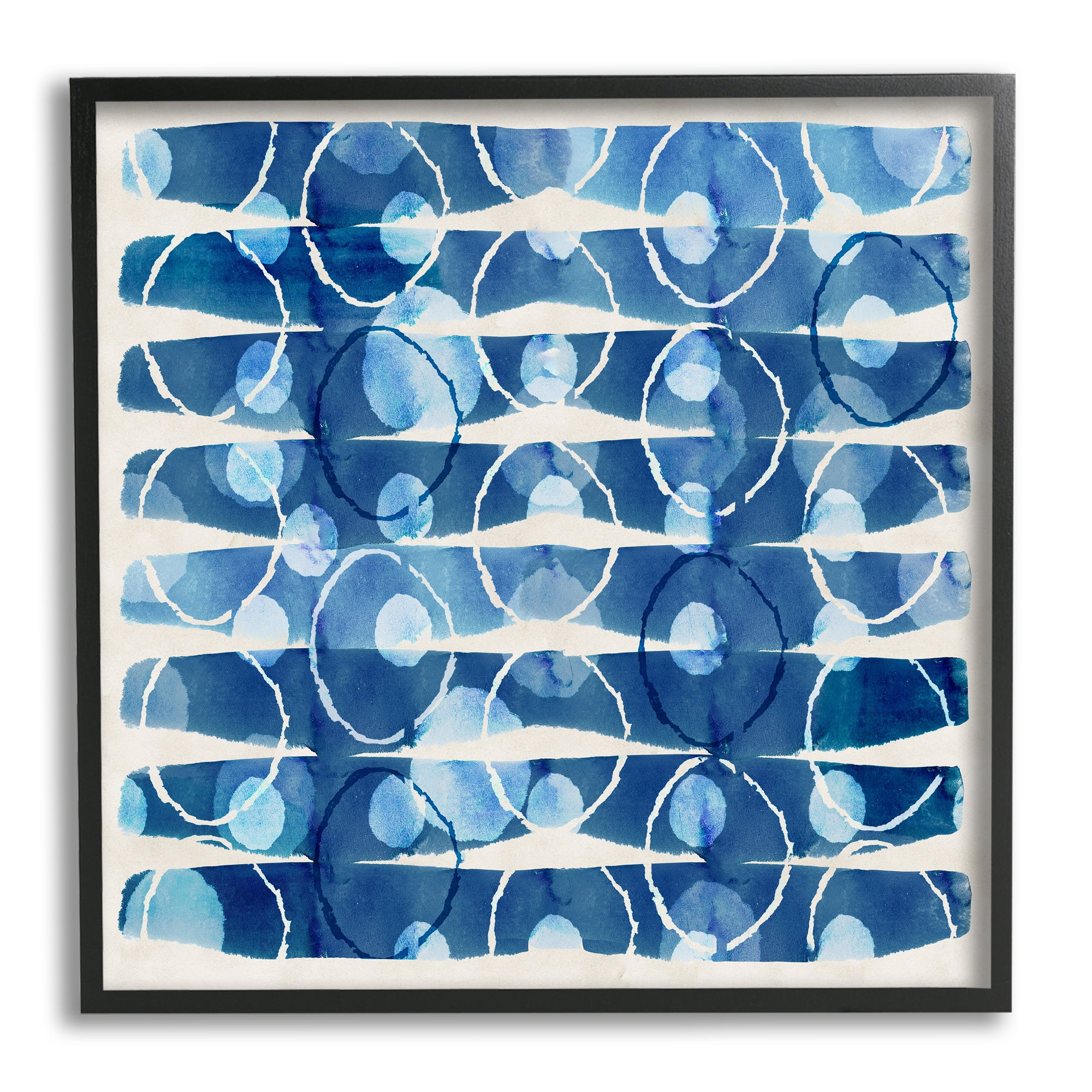 Stupell Industries Blue Patterned Watercolor Abstract Painting Black Framed Art Print Wall Art, 24 x 24
