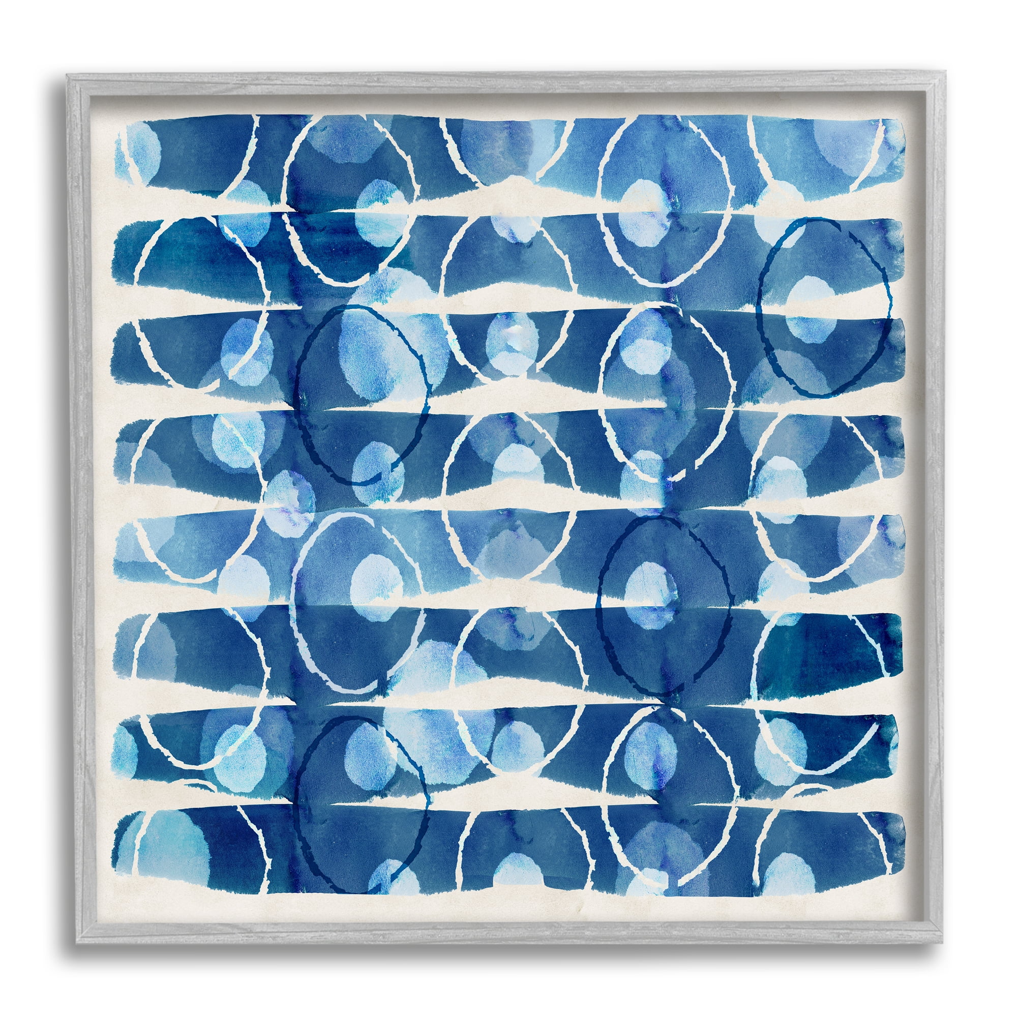 Stupell Industries Blue Patterned Watercolor Abstract Painting Gray Framed Art Print Wall Art, 17 x 17