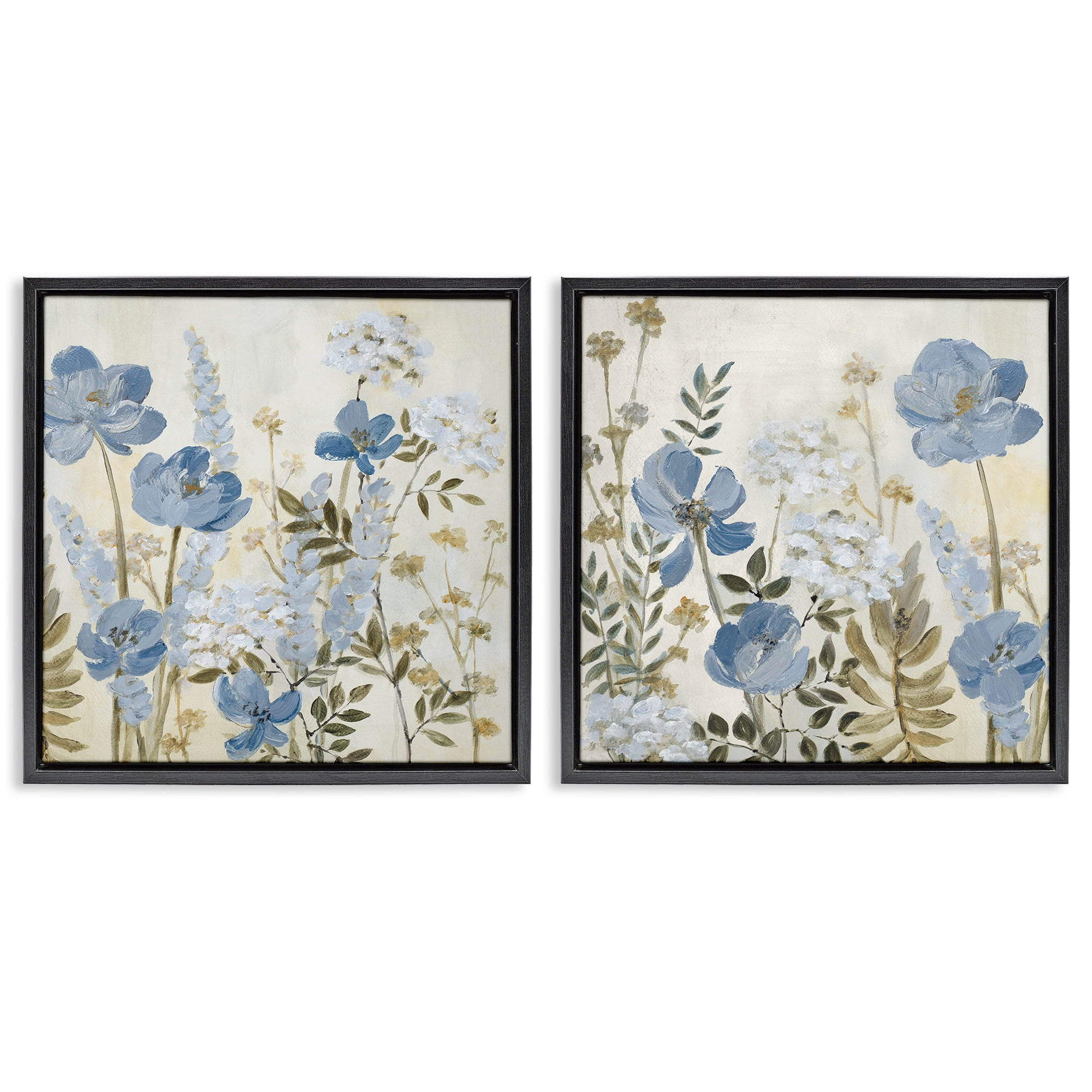 Stupell Industries Blue Peaceful Garden 2 Piece Black Framed Floater Canvas Set, design by Lanie Loreth