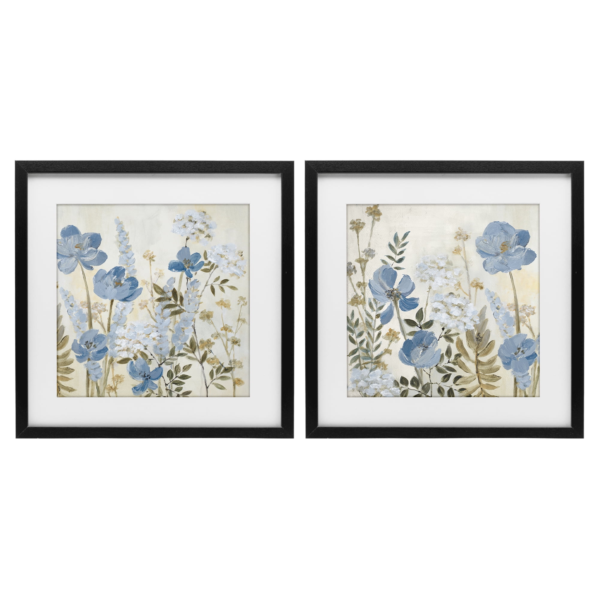 Stupell Industries Blue Peaceful Garden 2 Piece Black Framed Print Under Glass Set, design by Lanie Loreth