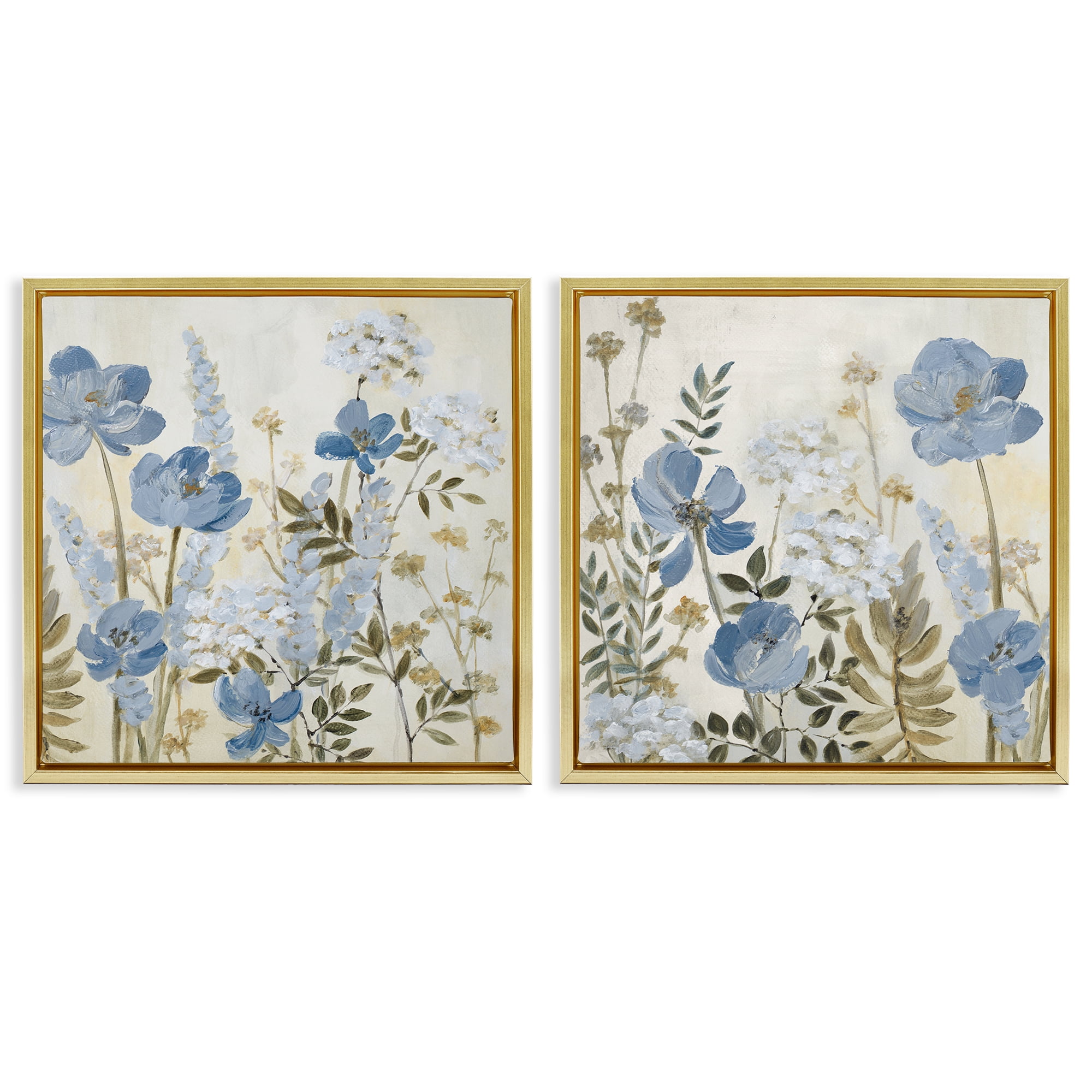 Stupell Industries Blue Peaceful Garden 2 Piece Gold Framed Floater Canvas Set, design by Lanie Loreth