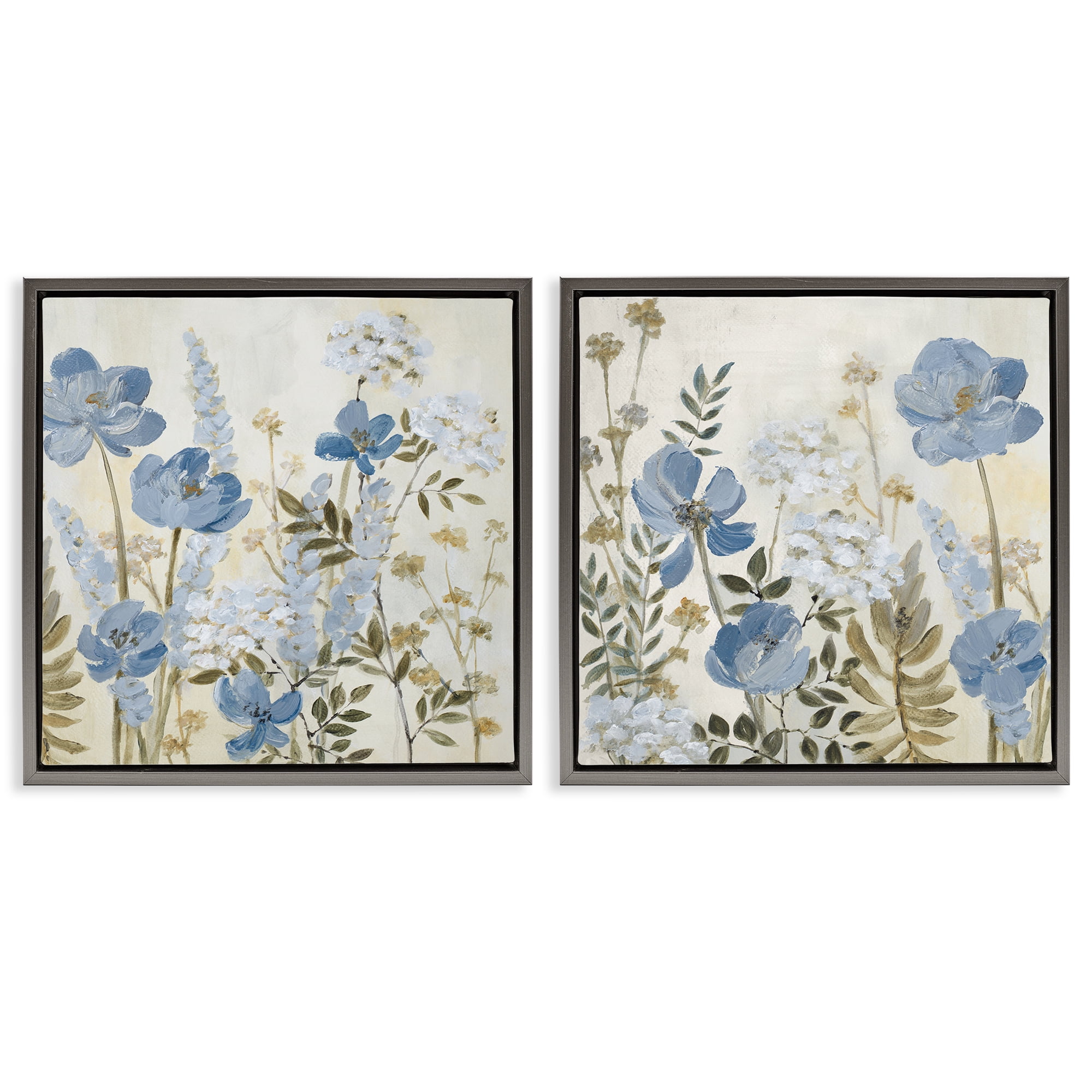 Stupell Industries Blue Peaceful Garden 2 Piece Gray Framed Floater Canvas Set, design by Lanie Loreth