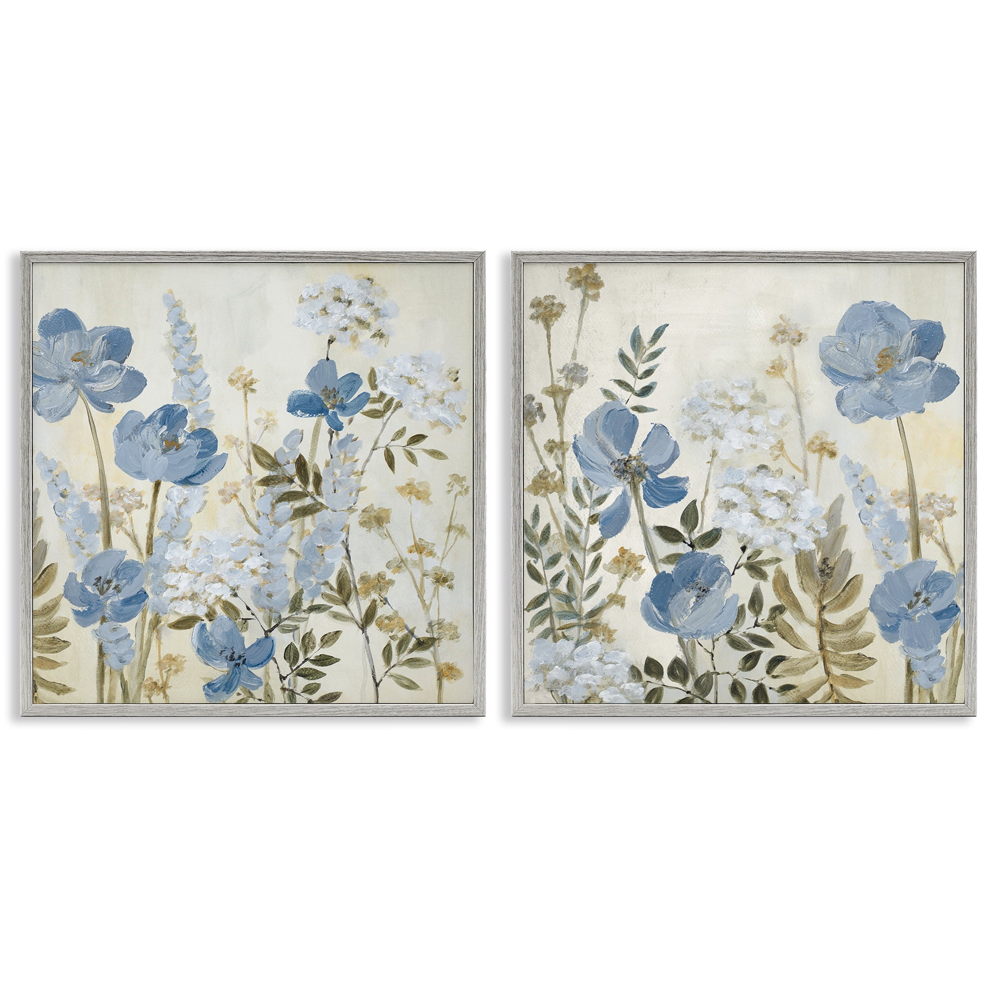Stupell Industries Blue Peaceful Garden 2 Piece Gray Framed Giclee Art Set, design by Lanie Loreth
