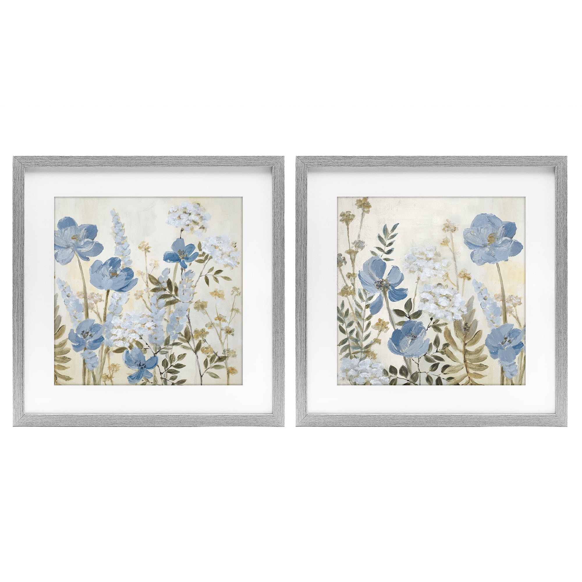 Stupell Industries Blue Peaceful Garden 2 Piece Gray Framed Print Under Glass Set, design by Lanie Loreth