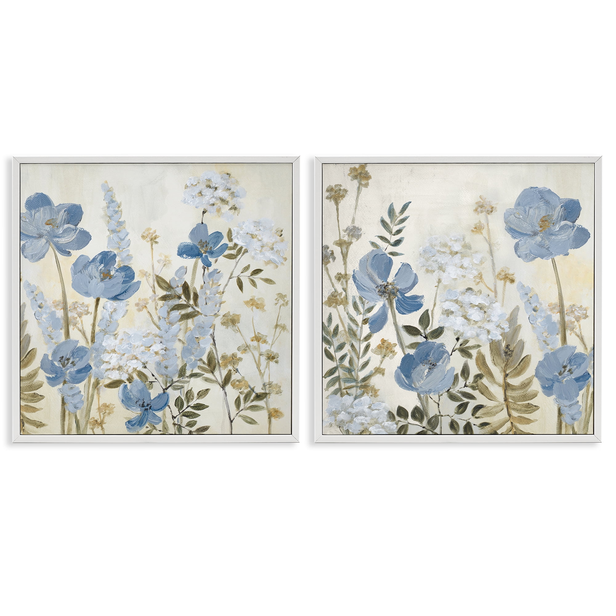 Stupell Industries Blue Peaceful Garden 2 Piece White Framed Giclee Art Set, design by Lanie Loreth