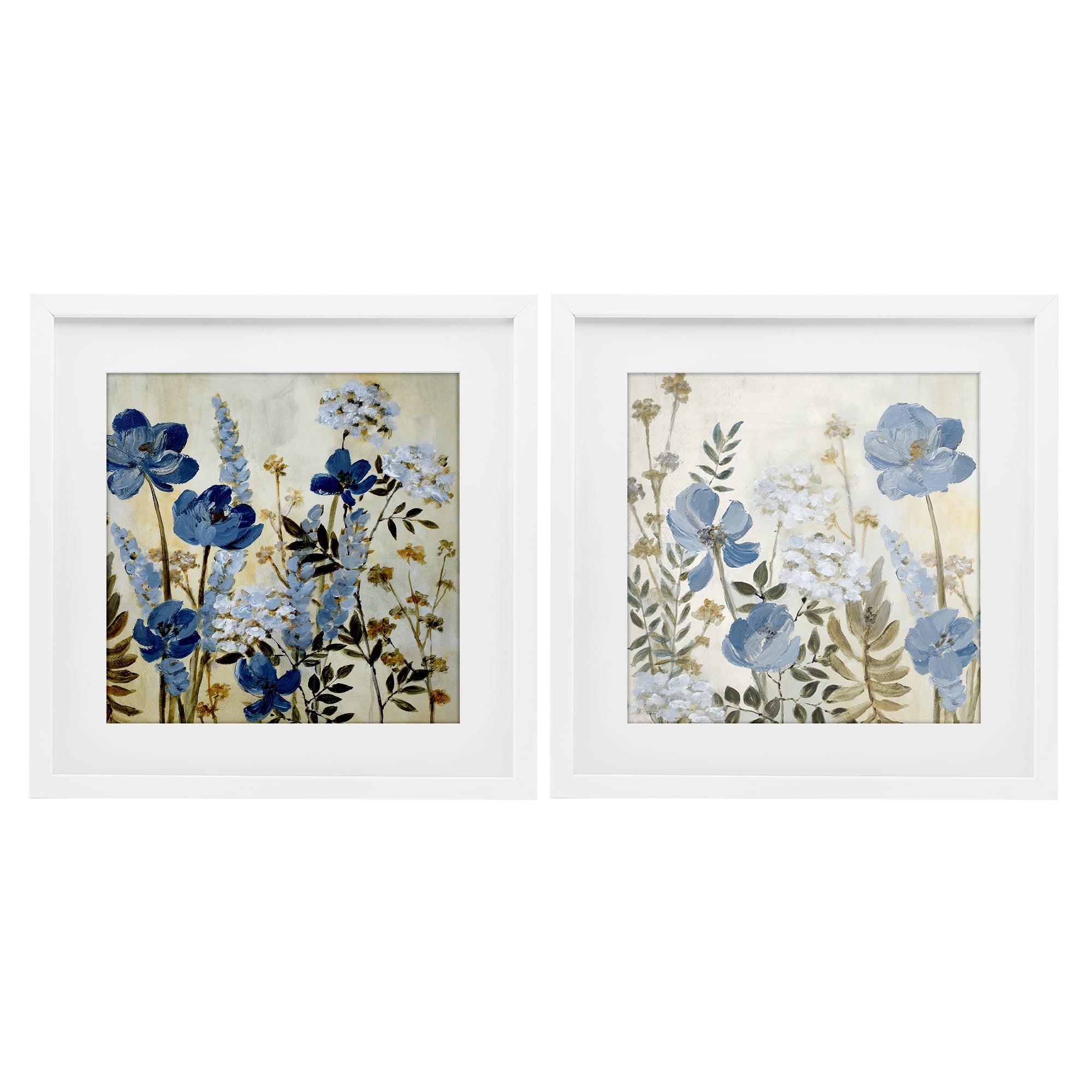 Stupell Industries Blue Peaceful Garden 2 Piece White Framed Print Under Glass Set, design by Lanie Loreth