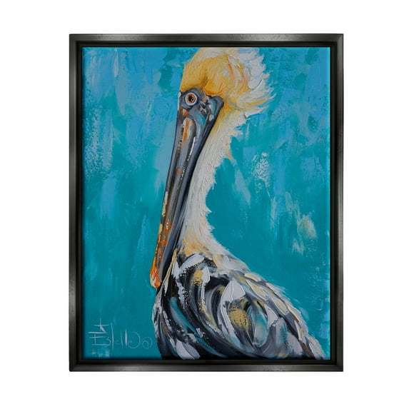 Stupell Industries Blue Pelican Painting Animals & Insects Painting Black Floater Framed Canvas Art Print Wall Art, 25 x 31