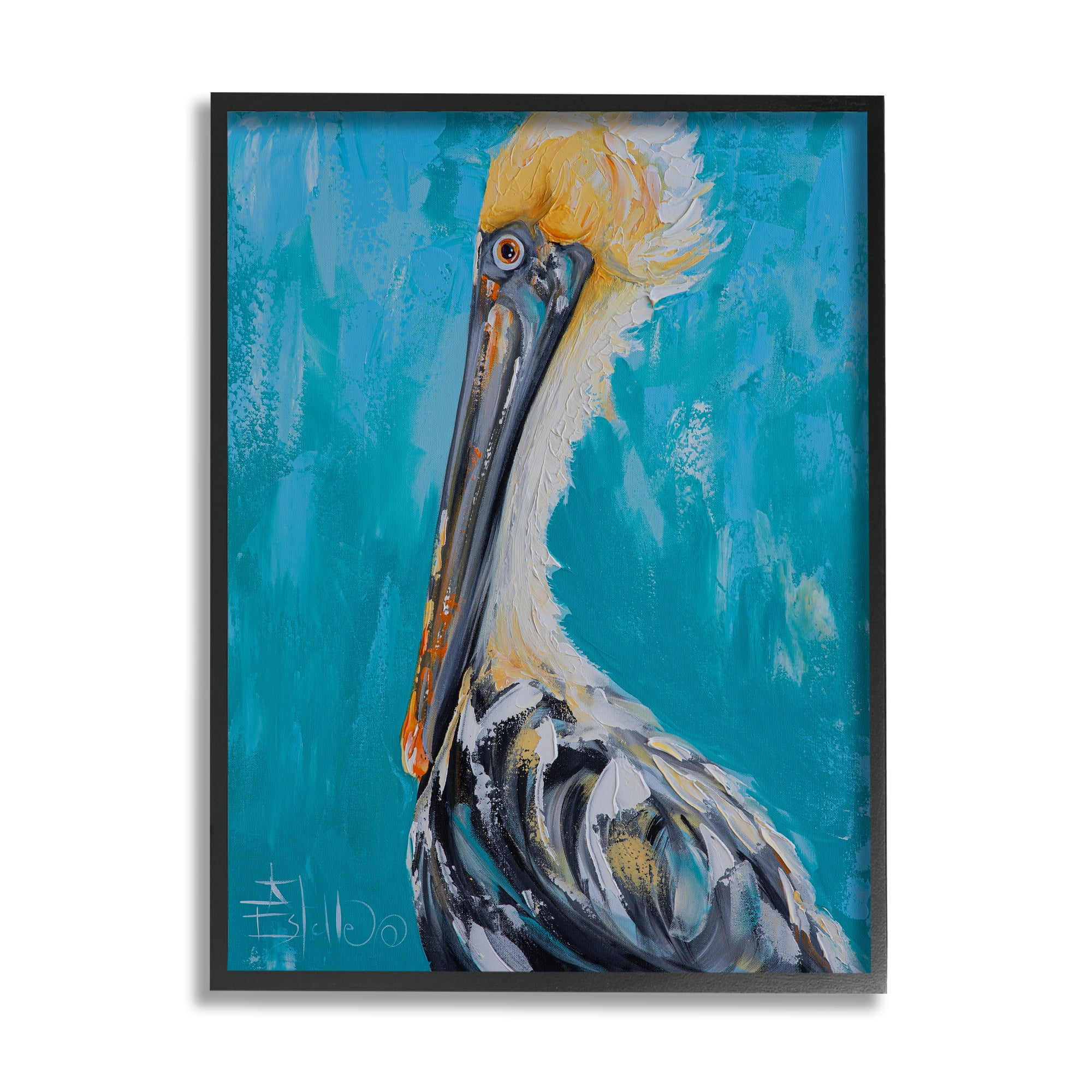 Stupell Industries Blue Pelican Painting Animals & Insects Painting Black Framed Art Print Wall Art, 16 x 20