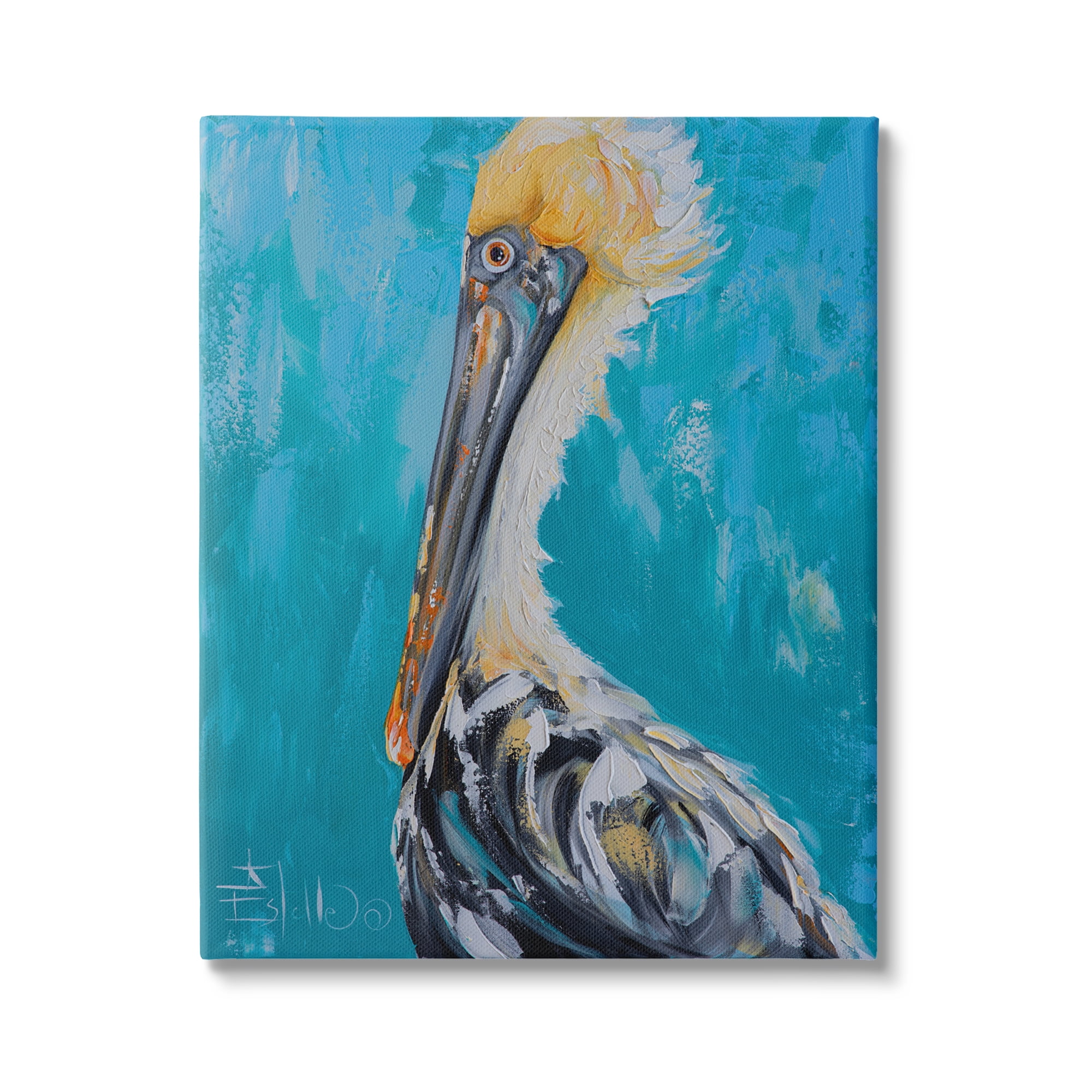 Stupell Industries Blue Pelican Painting Animals & Insects Painting Gallery Wrapped Canvas Art Print Wall Art, 24 x 30