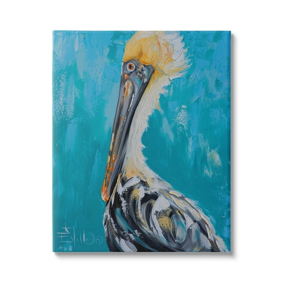 Stupell Industries Blue Pelican Painting Animals & Insects Painting Gallery Wrapped Canvas Art Print Wall Art, 36 x 48