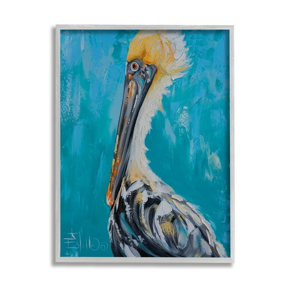Stupell Industries Blue Pelican Painting Animals & Insects Painting Gray Framed Art Print Wall Art, 11 x 14