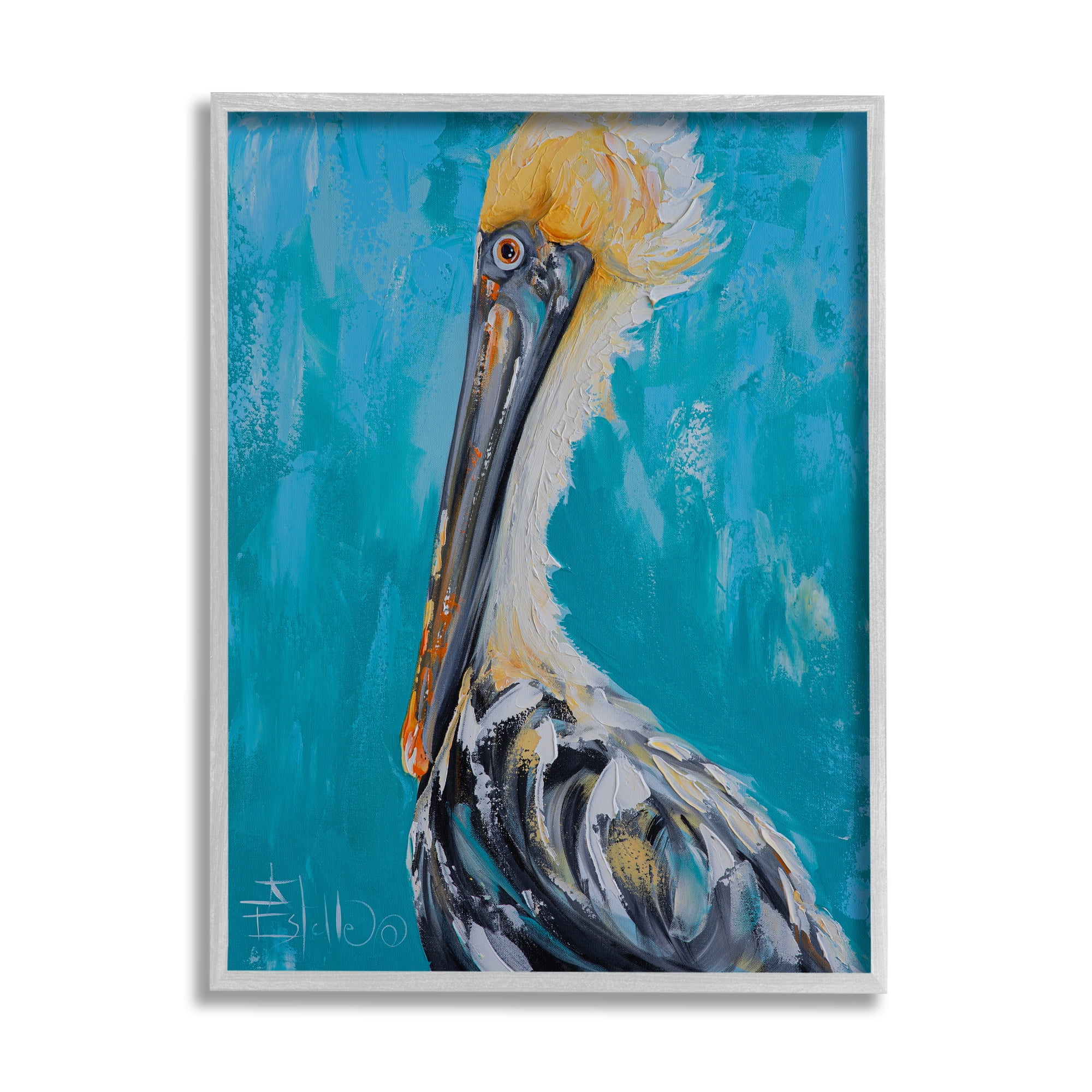 Stupell Industries Blue Pelican Painting Animals & Insects Painting Gray Framed Art Print Wall Art, 24 x 30