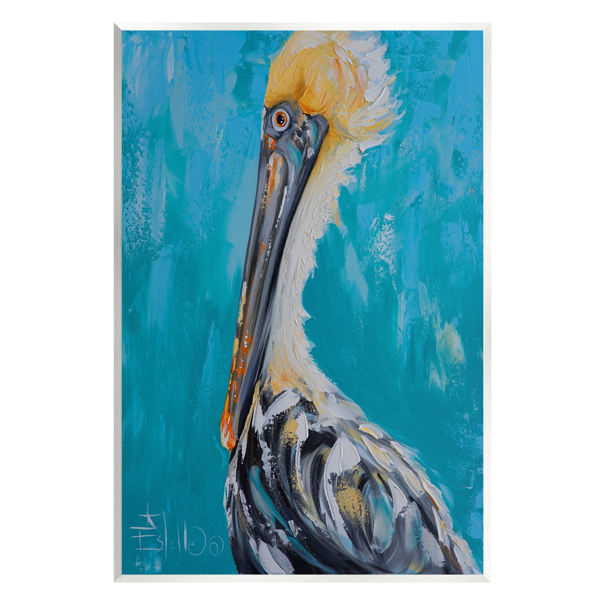 Stupell Industries Blue Pelican Painting Animals & Insects Painting Unframed Art Print Wall Art, 10 x 15