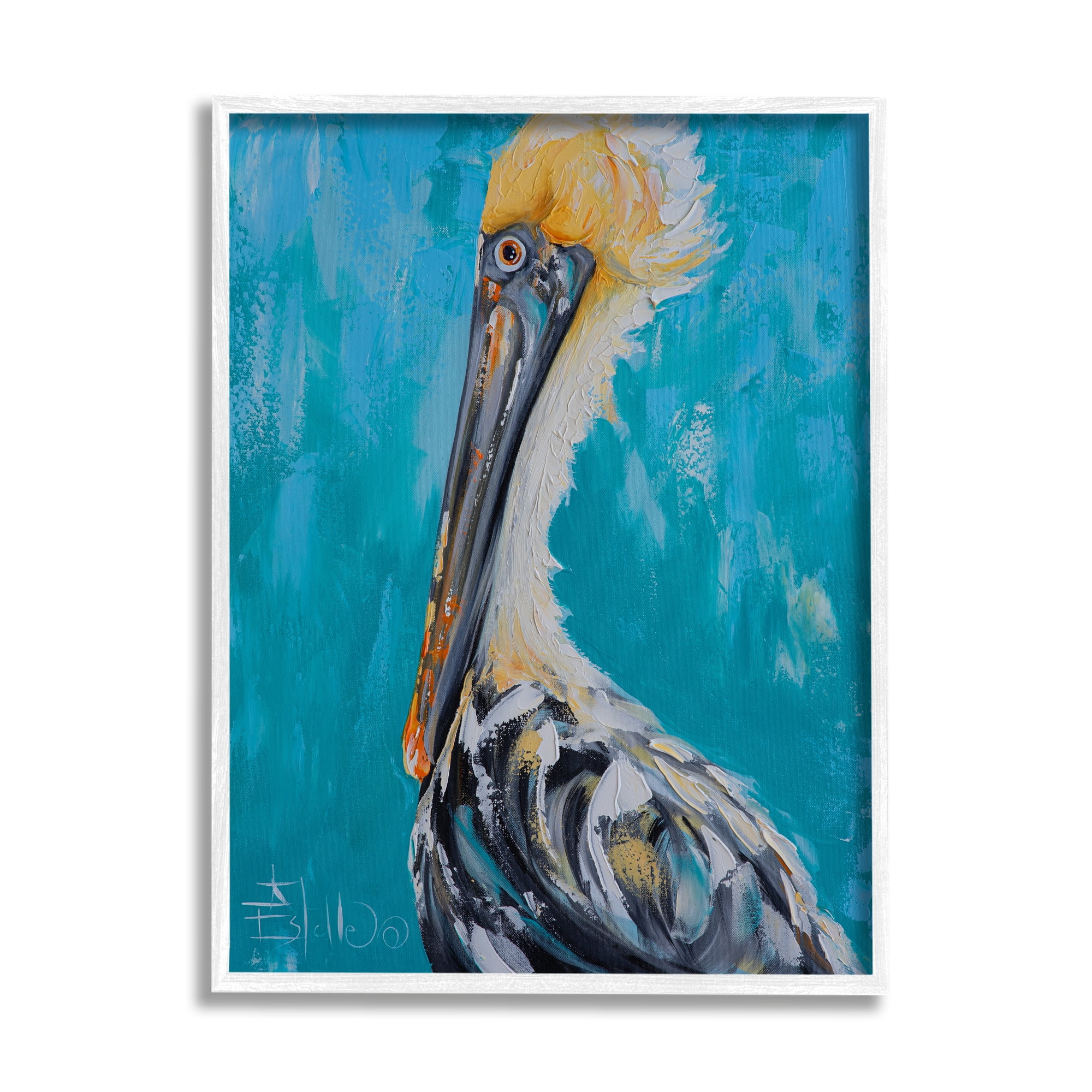 Stupell Industries Blue Pelican Painting Animals & Insects Painting White Framed Art Print Wall Art, 11 x 14