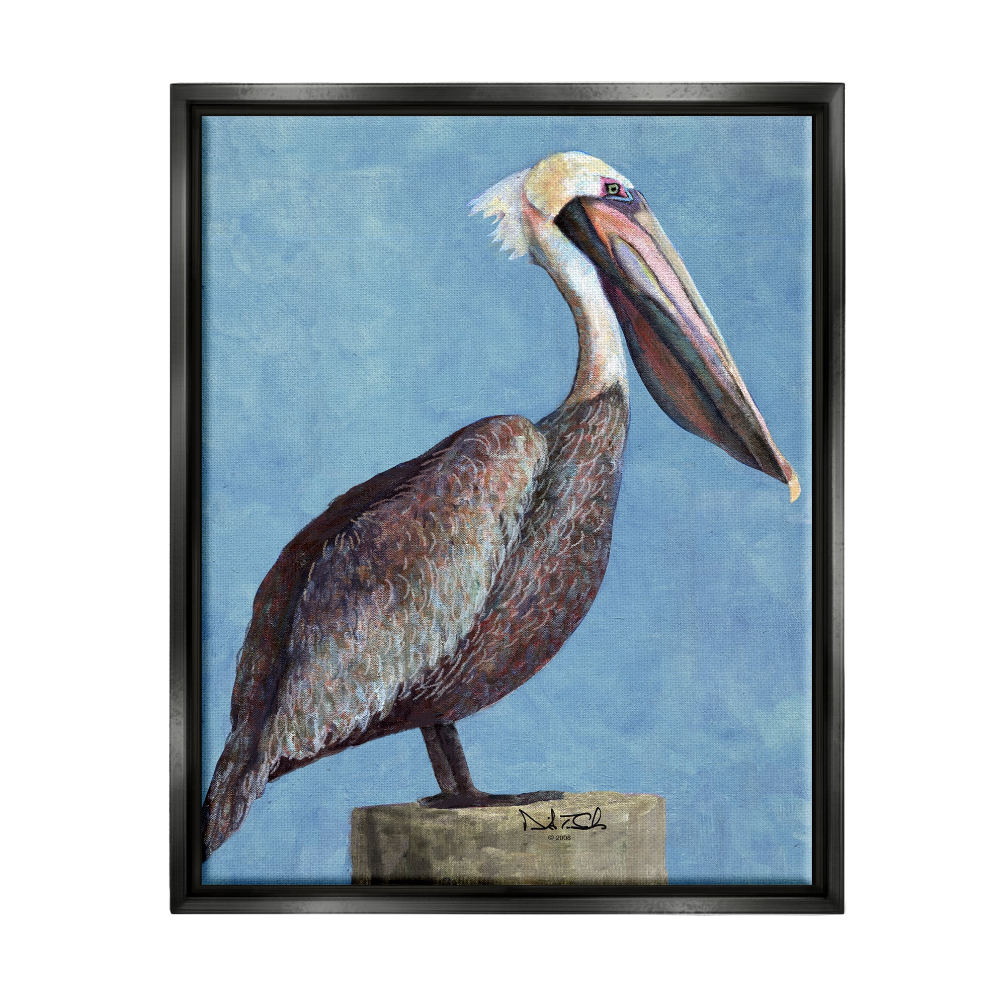 Stupell Industries Blue Pelican Portrait Animals & Insects Painting Black Floater Framed Art Print Wall Art, 25 x 31