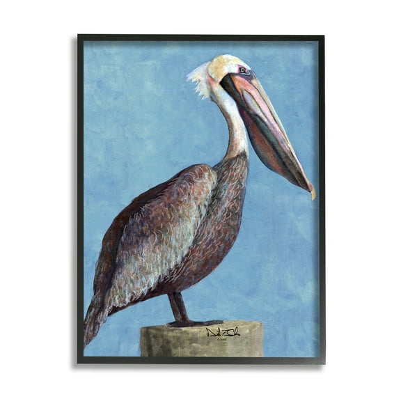 Stupell Industries Blue Pelican Portrait Animals & Insects Painting Black Framed Art Print Wall Art, 11 x 14