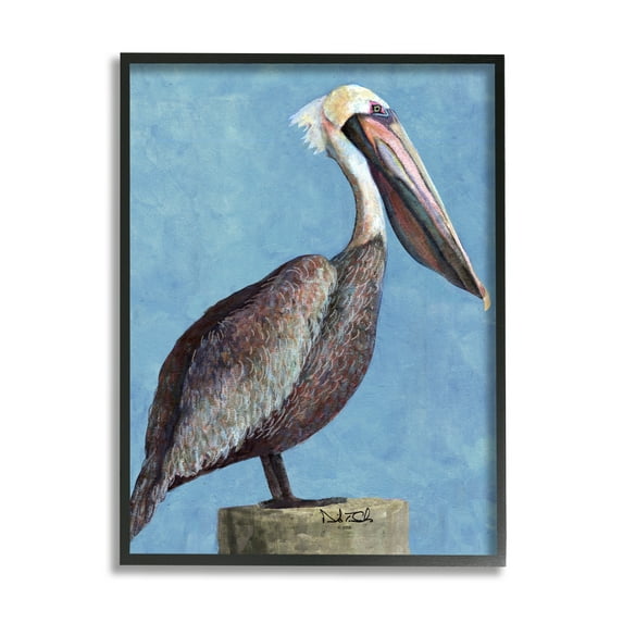 Stupell Industries Blue Pelican Portrait Animals & Insects Painting Black Framed Art Print Wall Art, 24 x 30